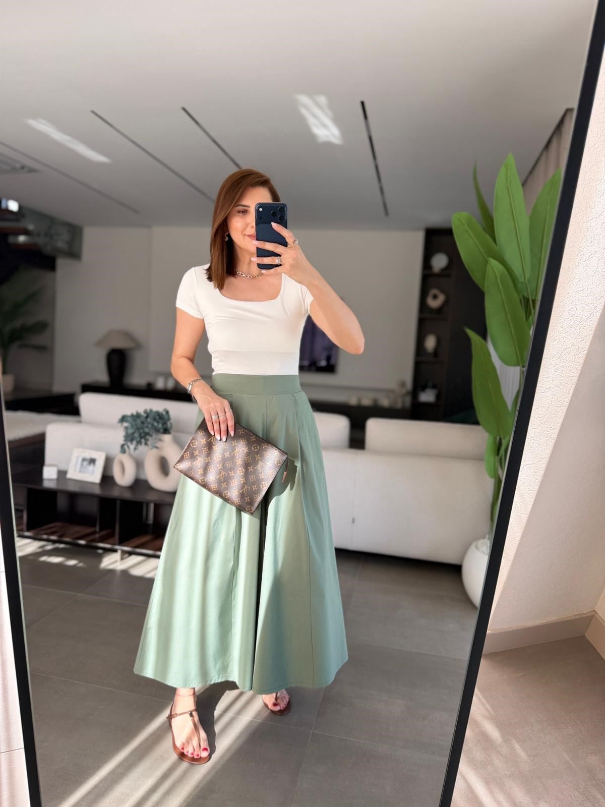 Mint Yeşili Plise Detay Pantolon Etek