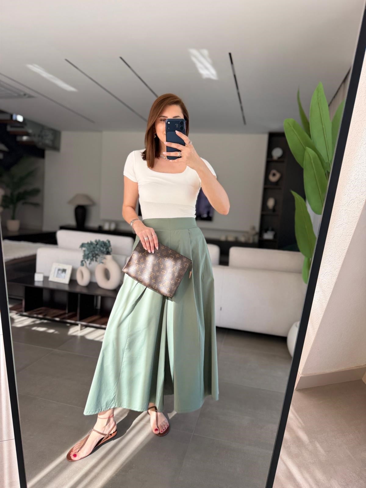 Mint Yeşili Plise Detay Pantolon Etek