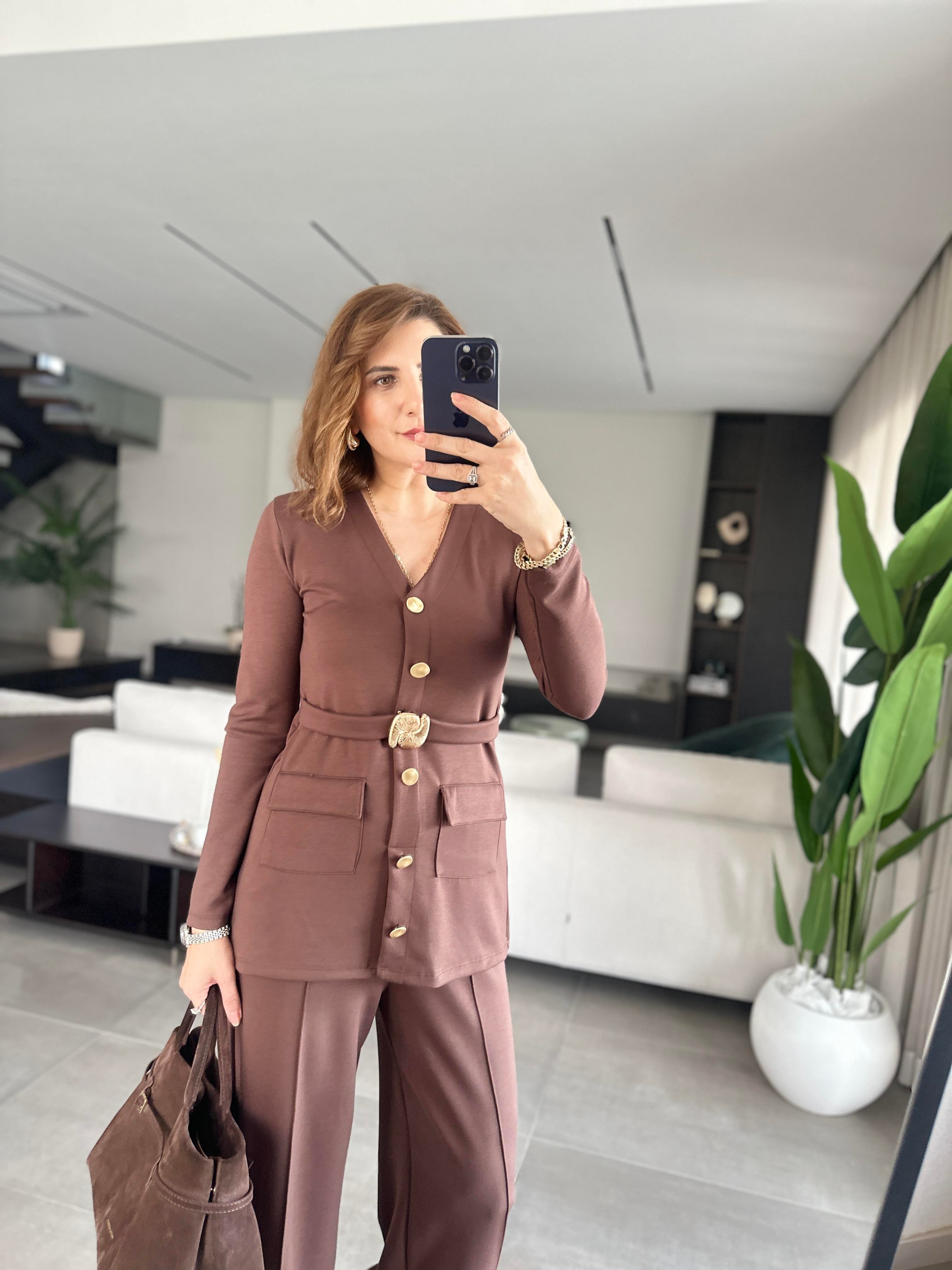 Modal Kemer Görünümlü Ceketli Takım