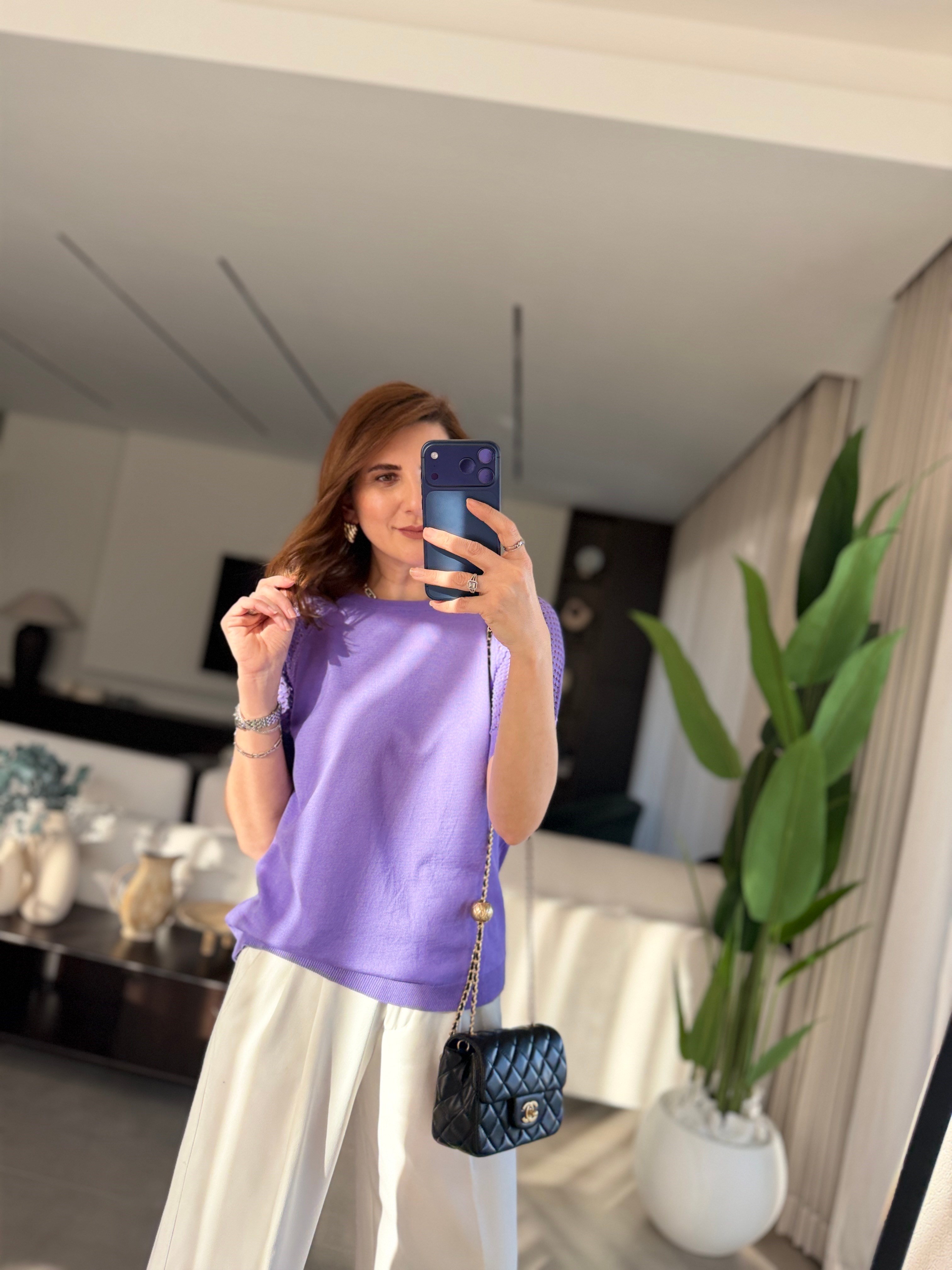Mor Ajurlu Kısa Kol Bluz