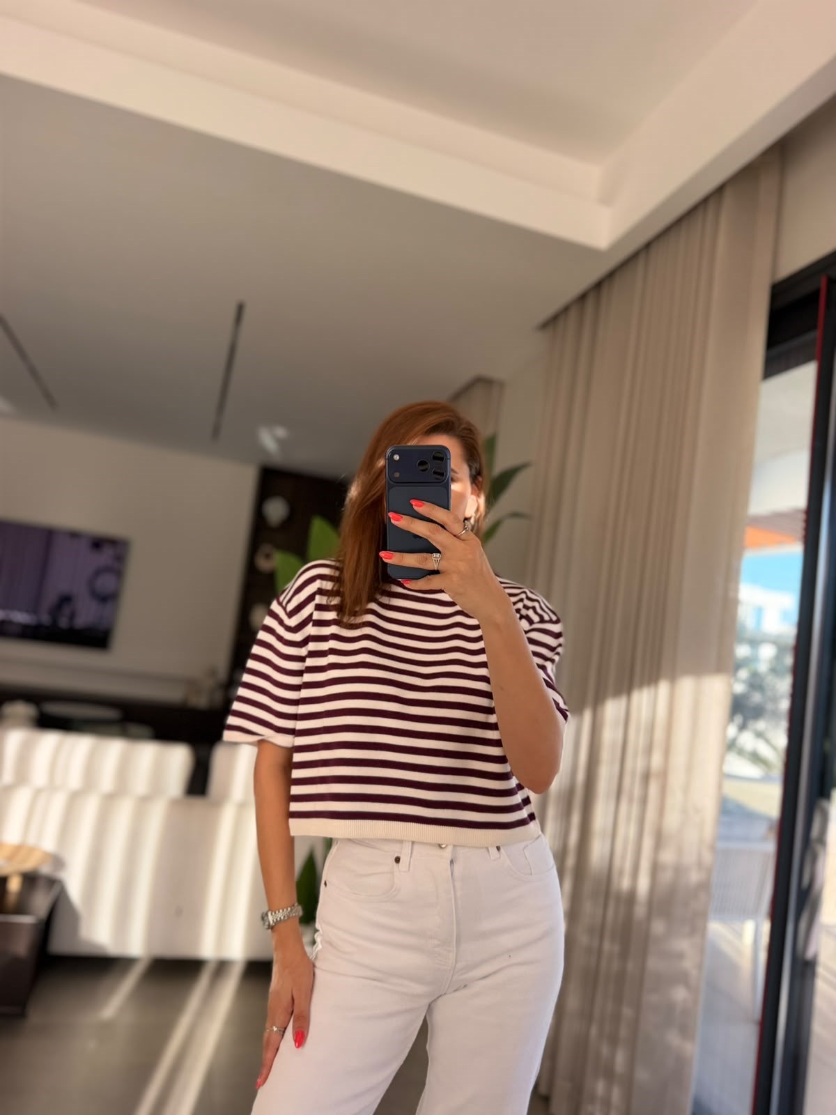 Mor Çizgili Triko Bluz