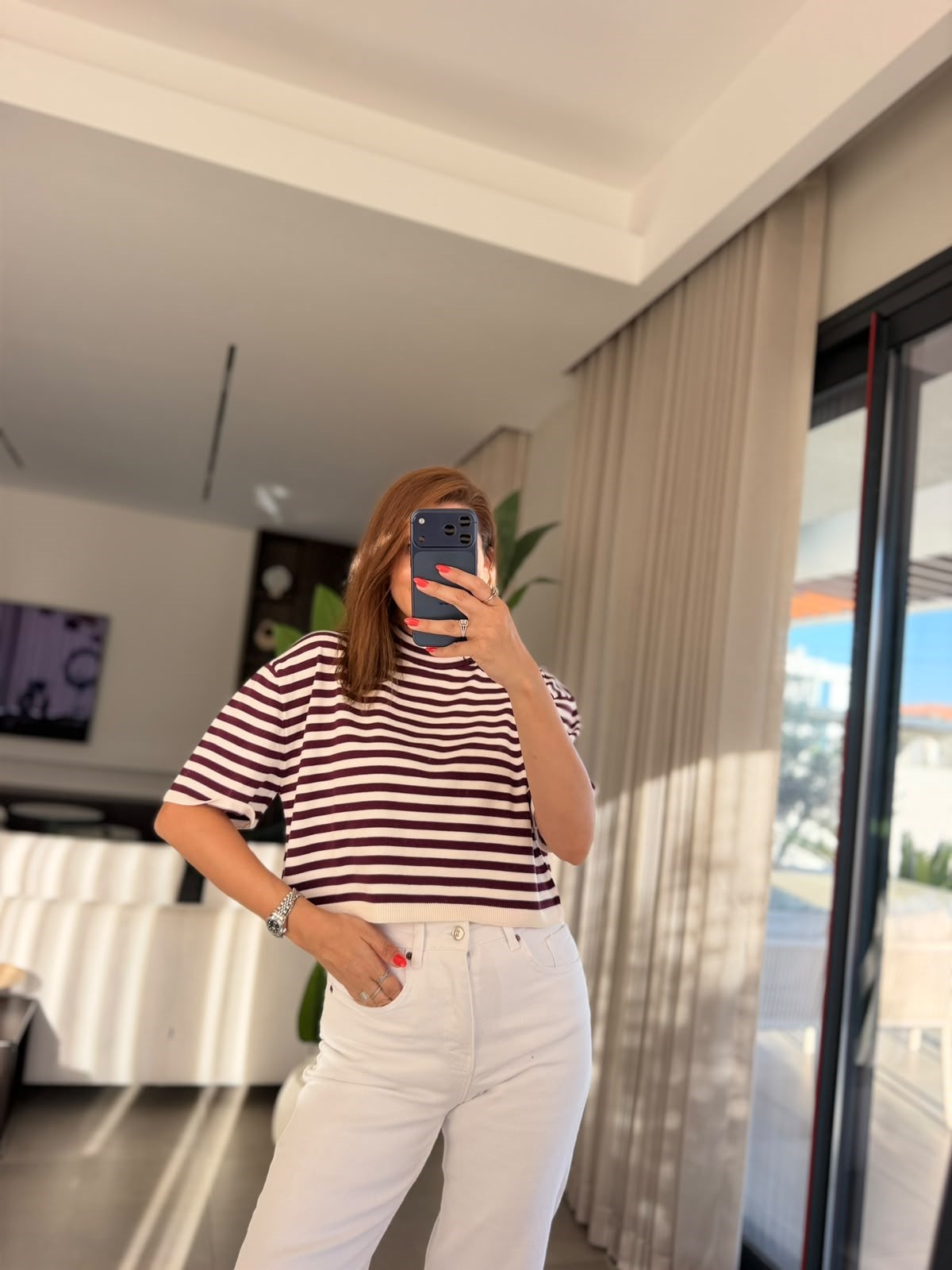 Mor Çizgili Triko Bluz