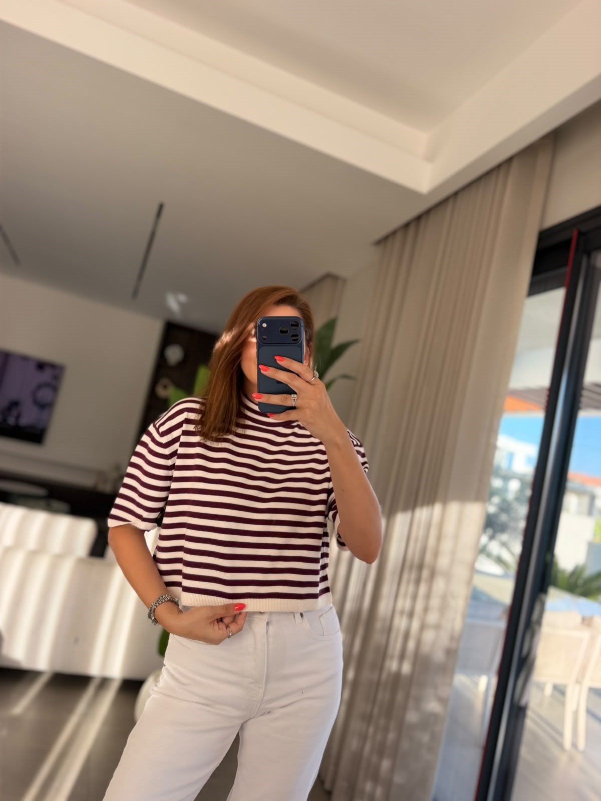 Mor Çizgili Triko Bluz