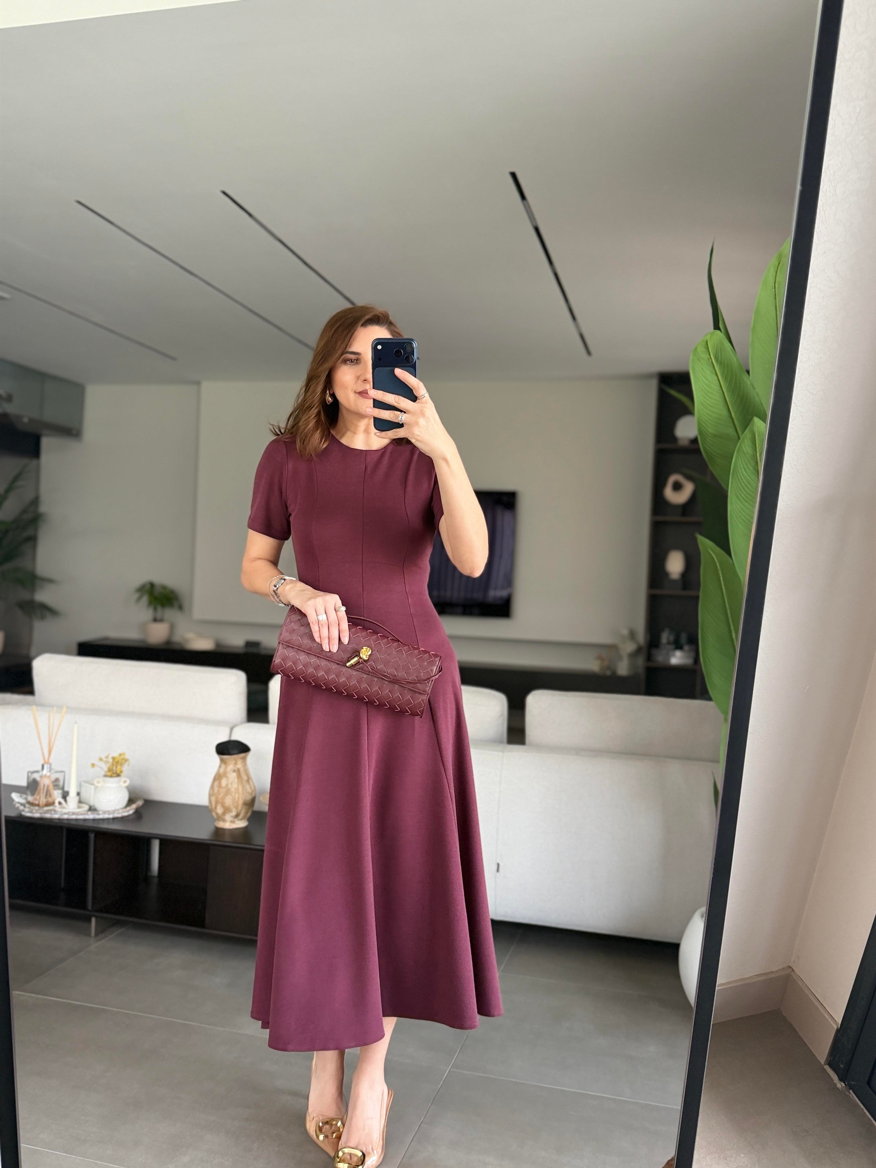 Mürdüm Kısa Kollu Tali Elbise