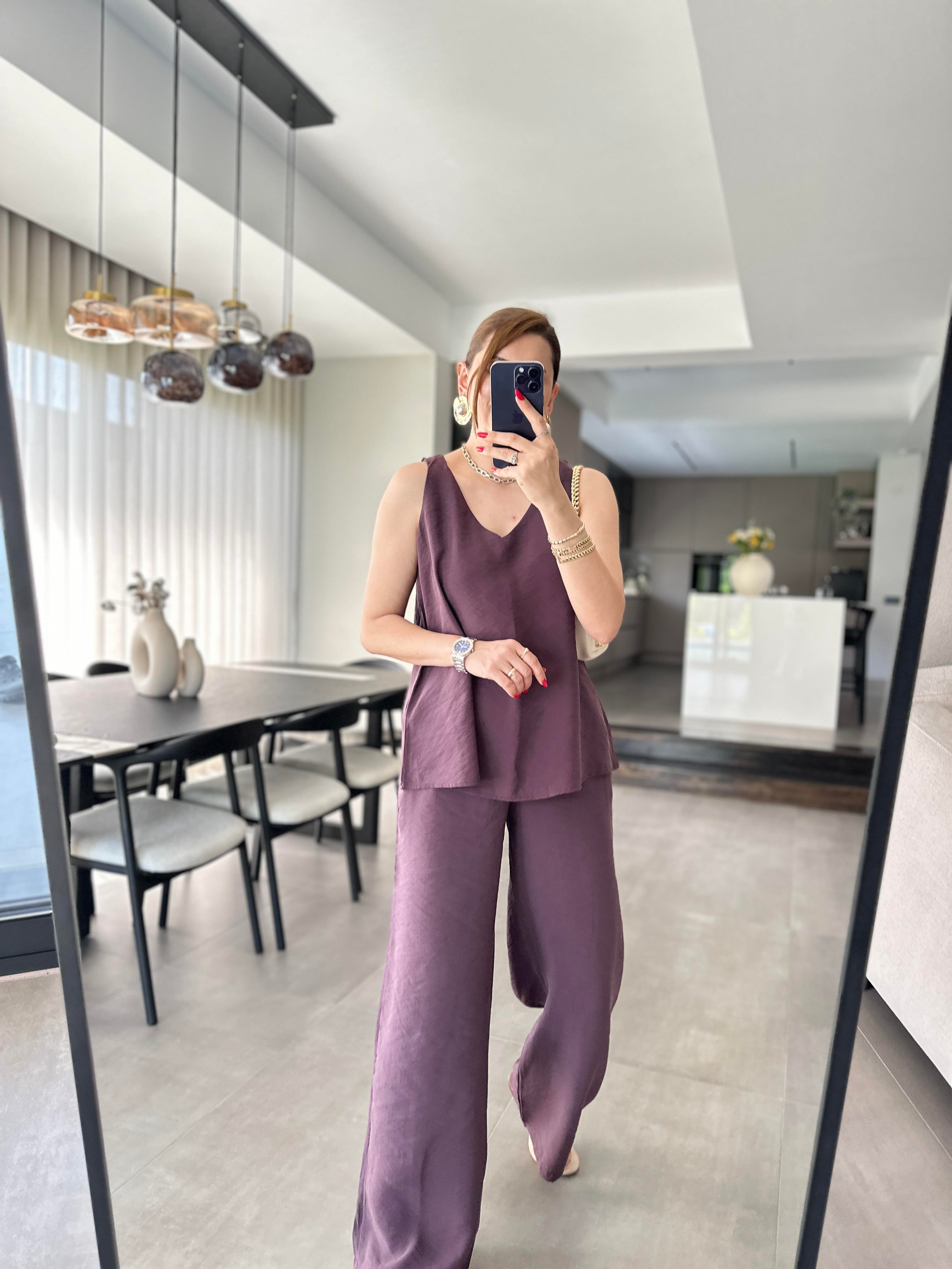 Mürdüm Kolsuz Tensel Pantolon Takım