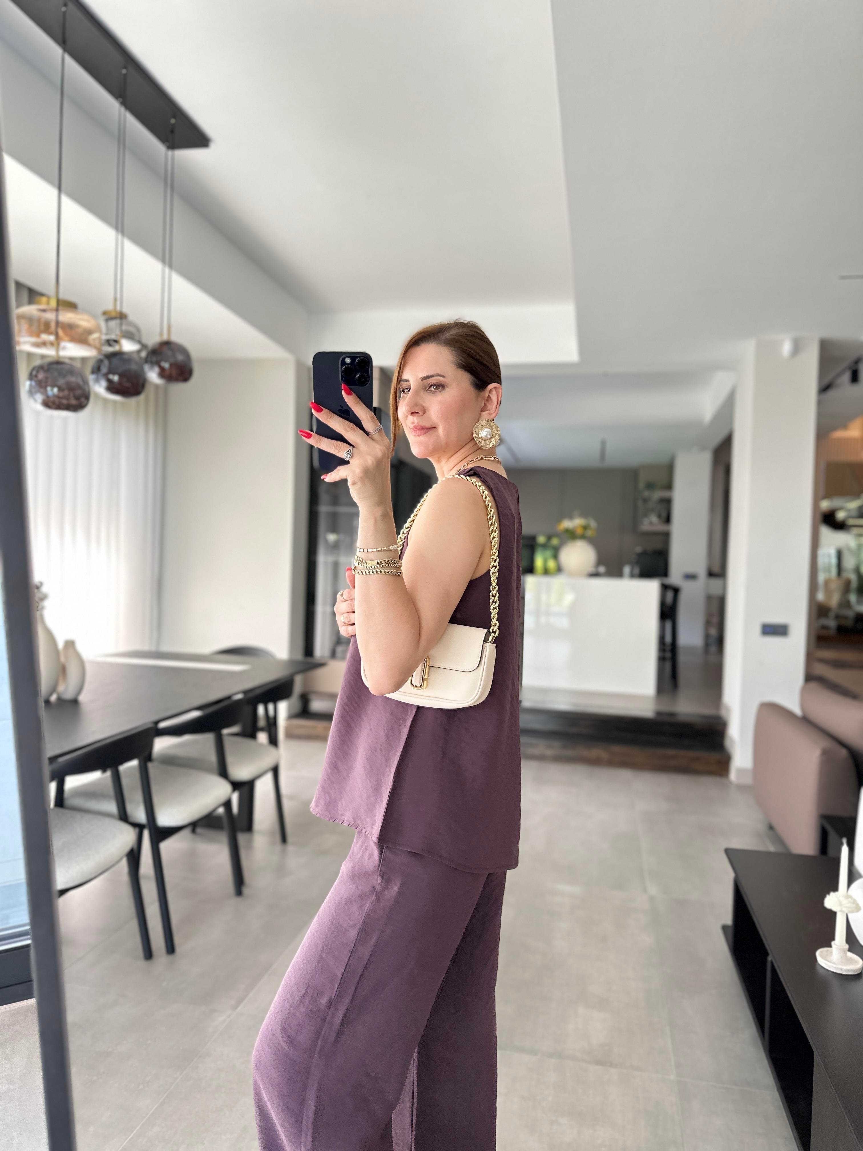 Mürdüm Kolsuz Tensel Pantolon Takım