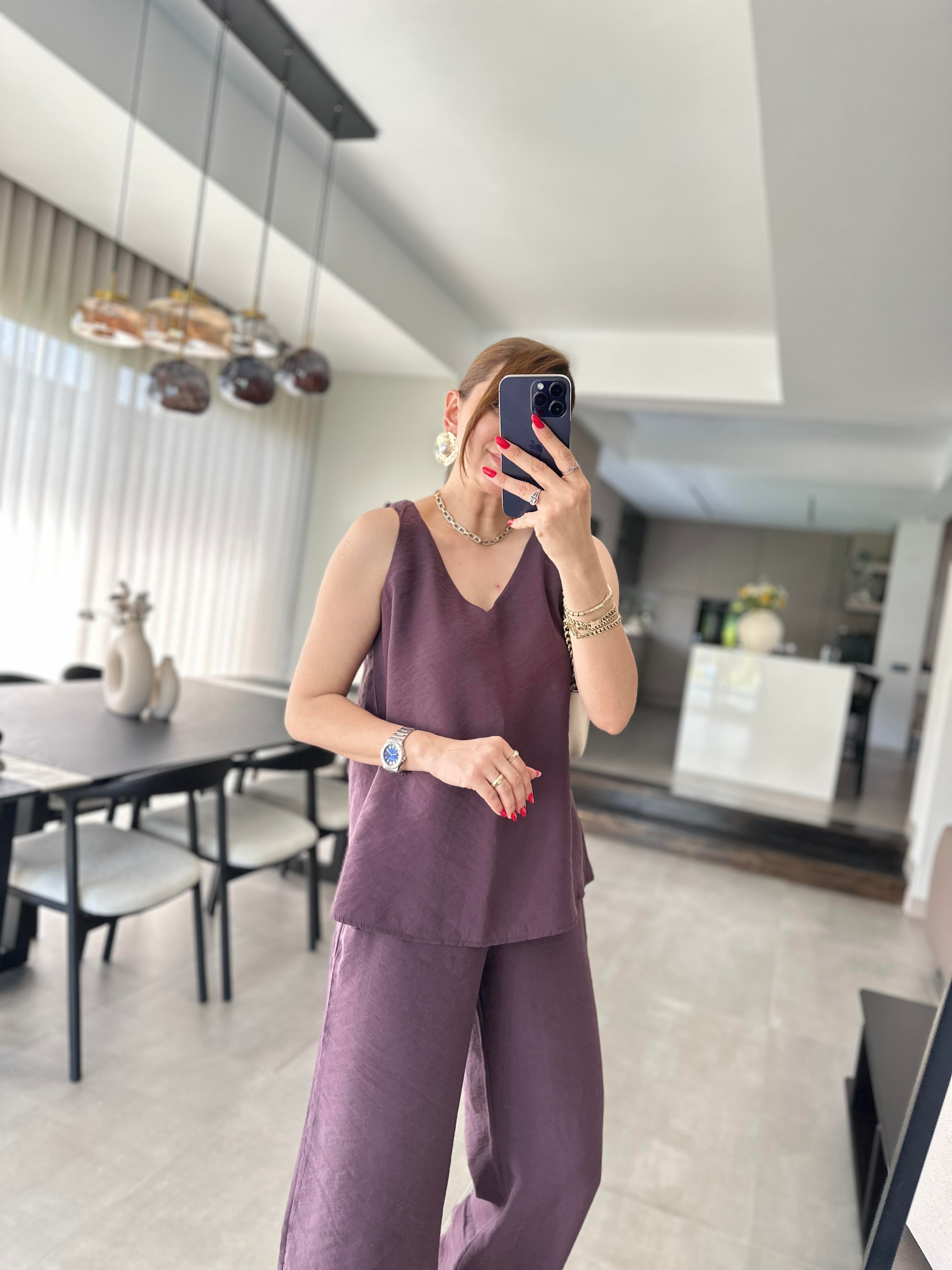 Mürdüm Kolsuz Tensel Pantolon Takım