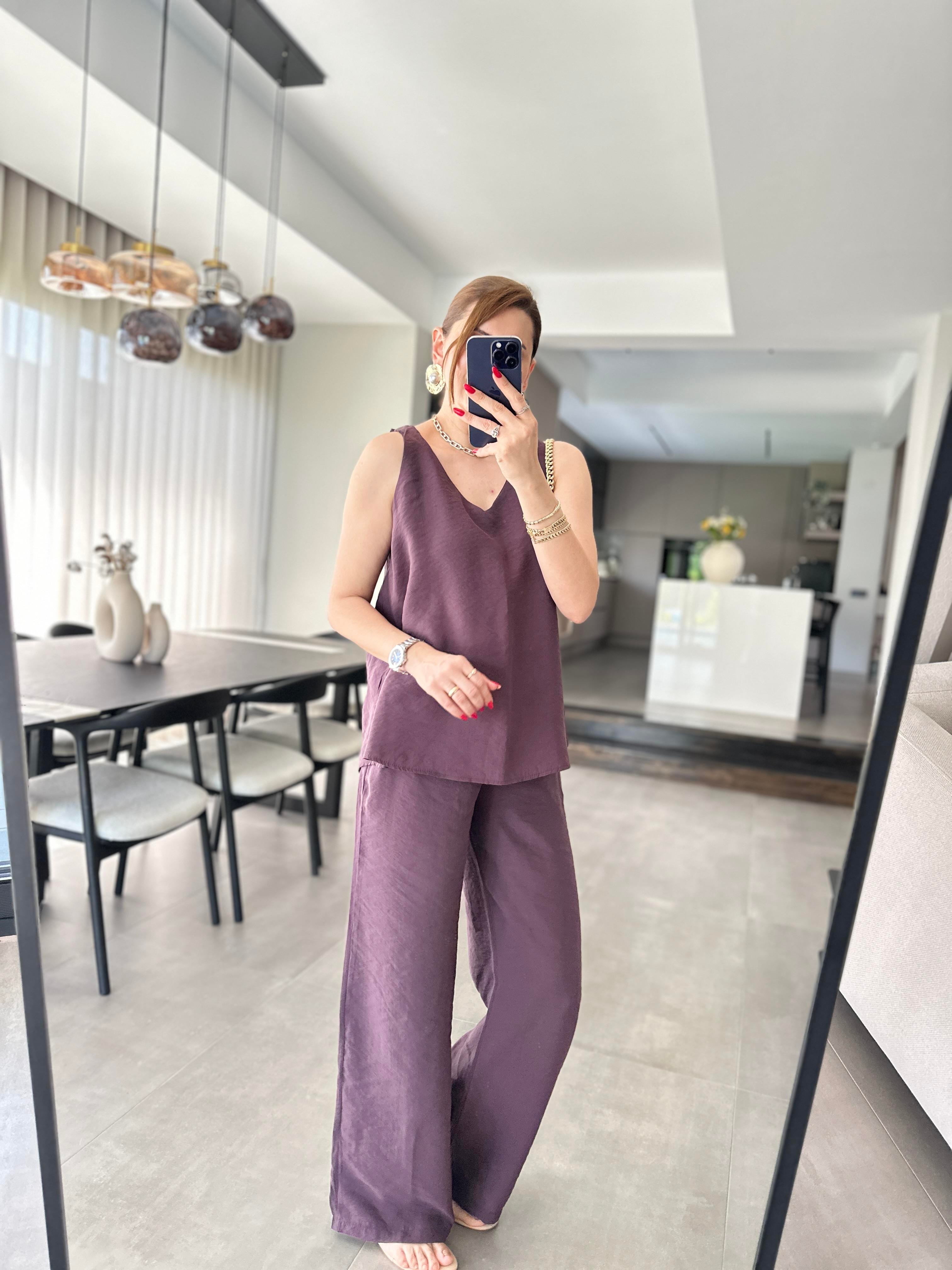 Mürdüm Kolsuz Tensel Pantolon Takım