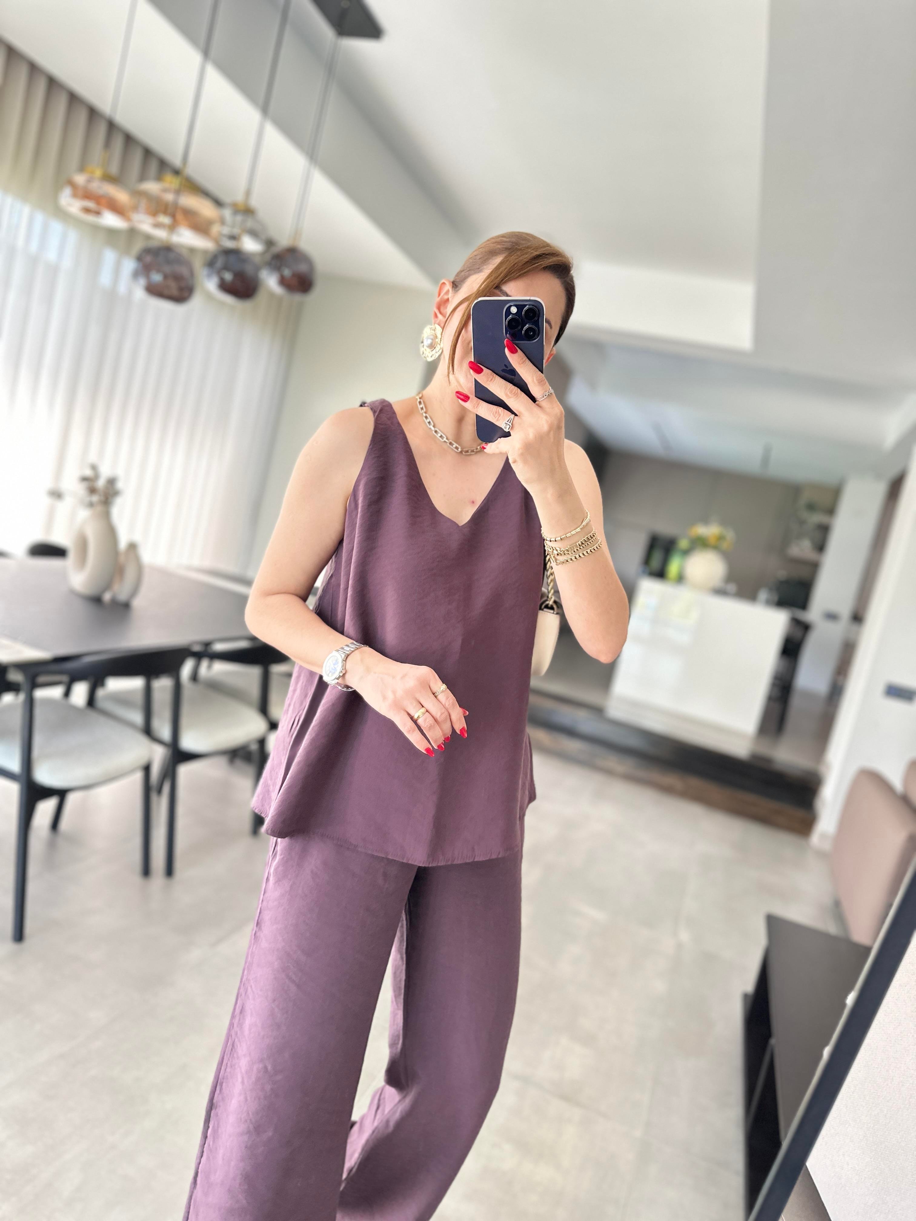 Mürdüm Kolsuz Tensel Pantolon Takım