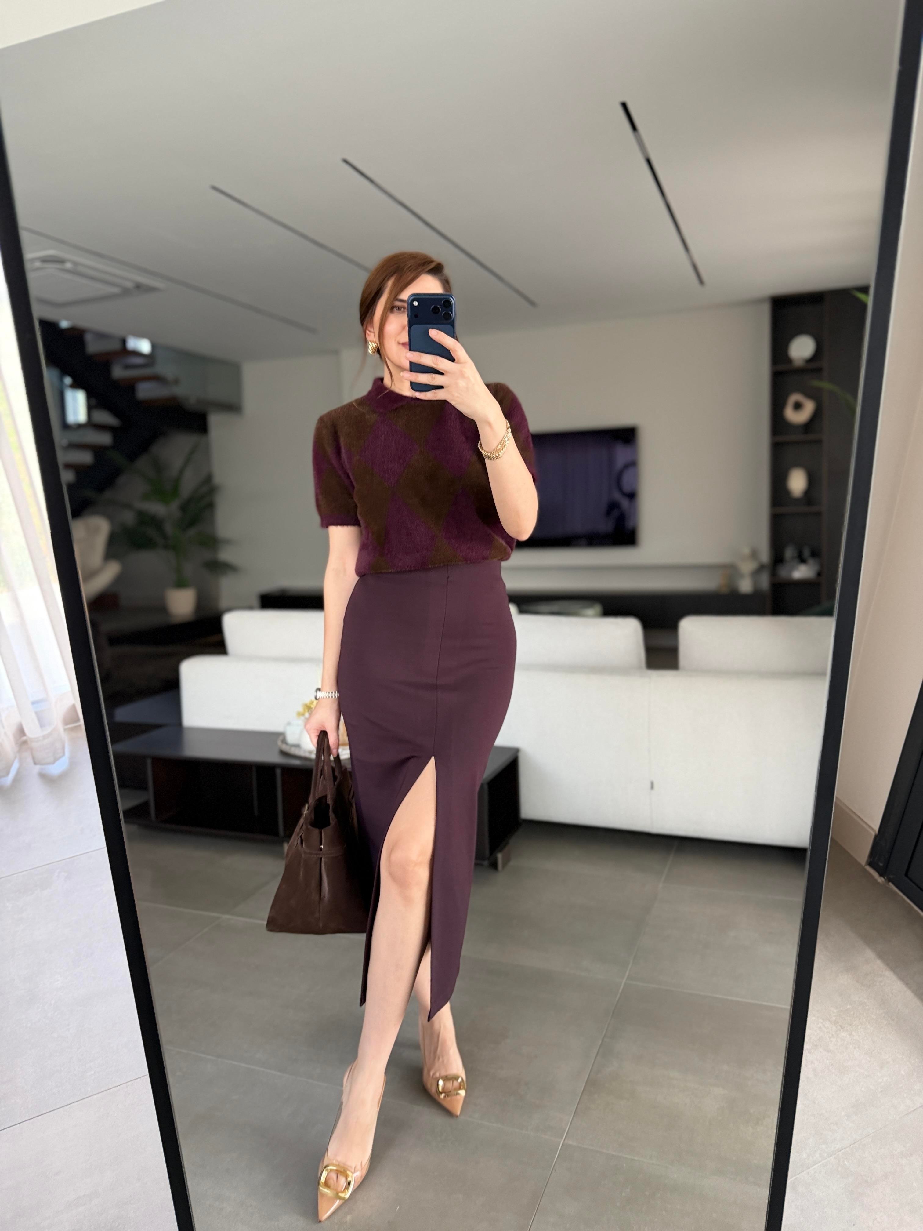 Mürdüm Ön Yırtmaçlı Etek