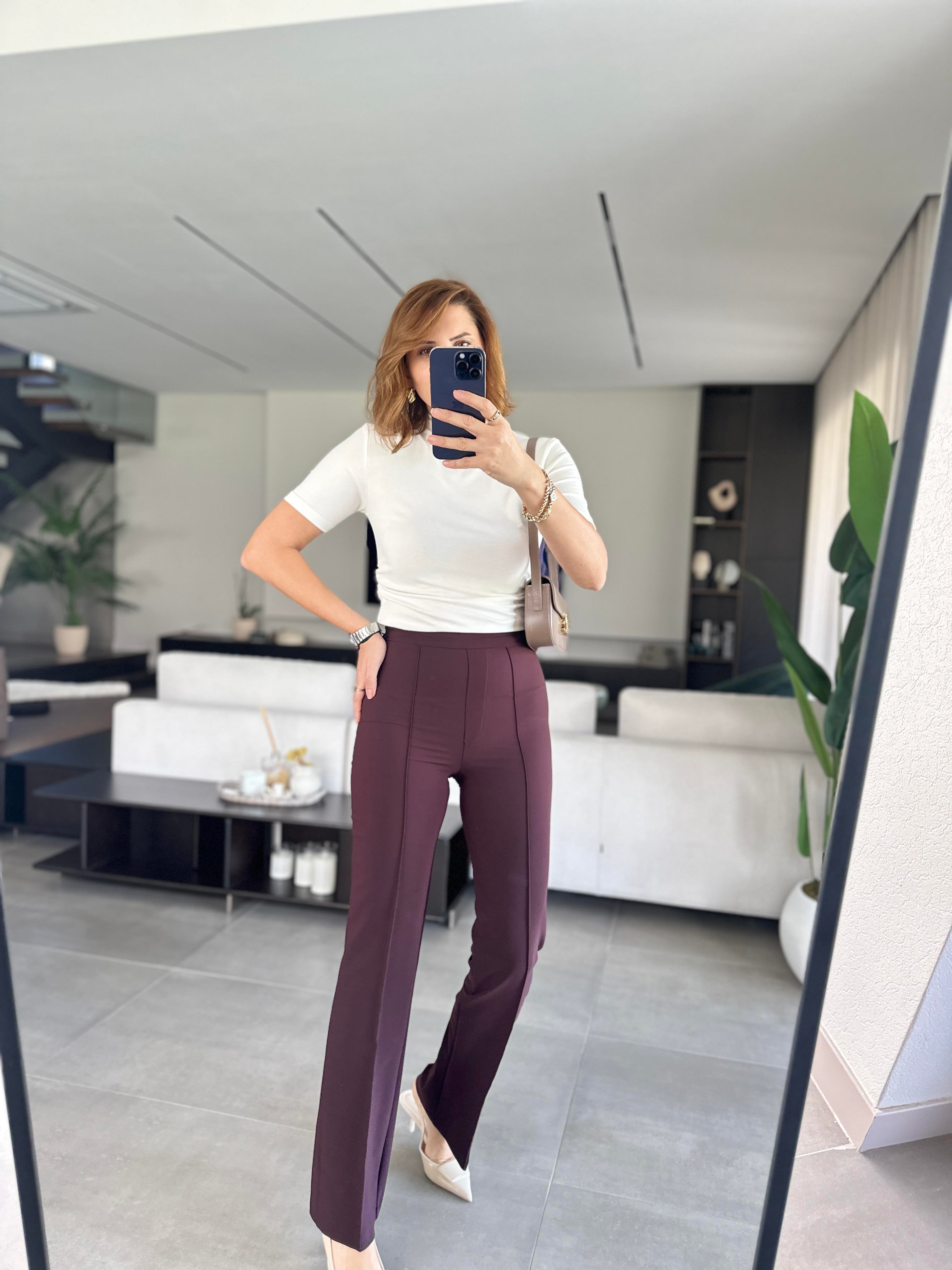 Mürdüm Önü Dikişli Toparlayıcı Pantolon
