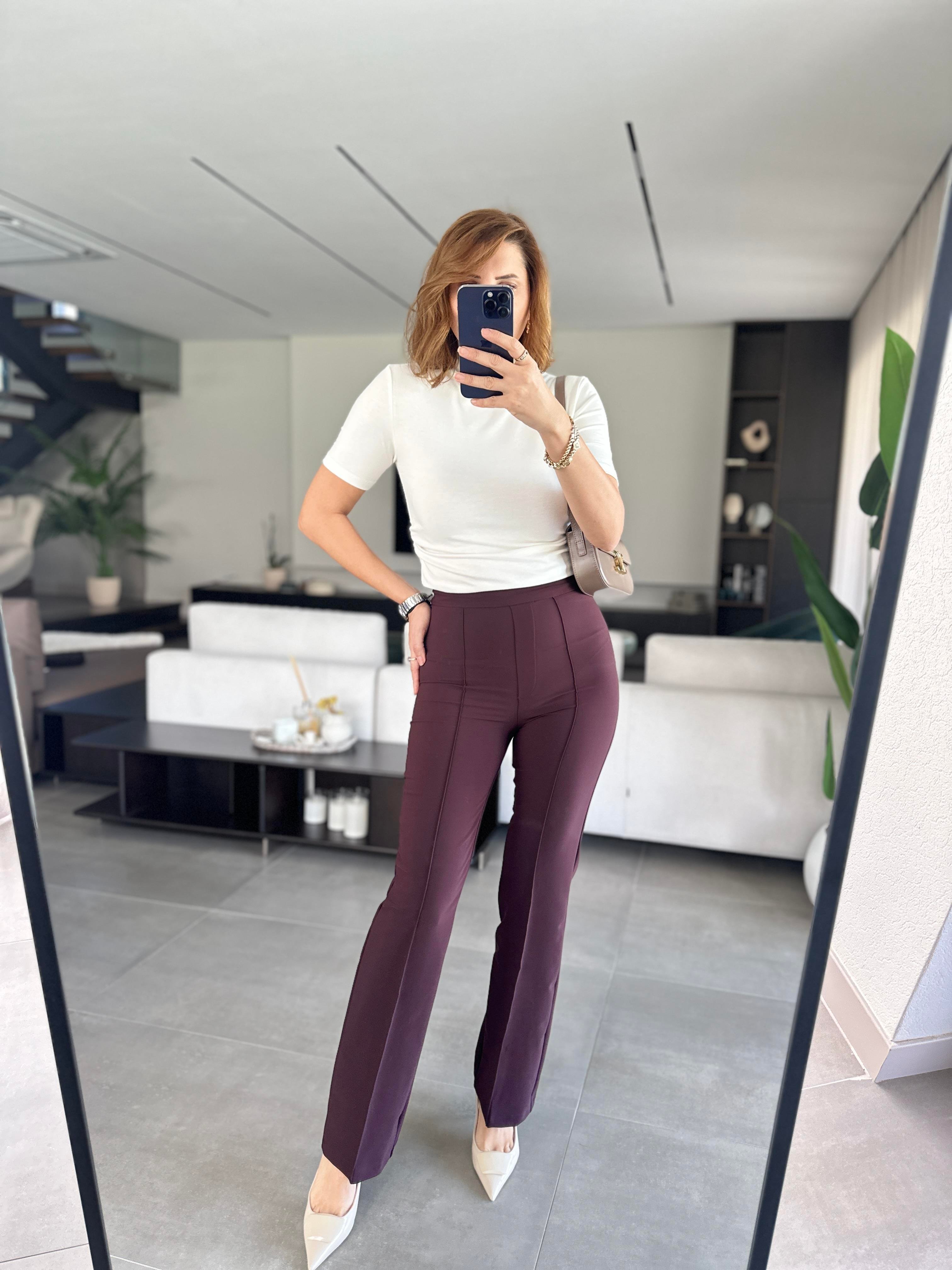 Mürdüm Önü Dikişli Toparlayıcı Pantolon