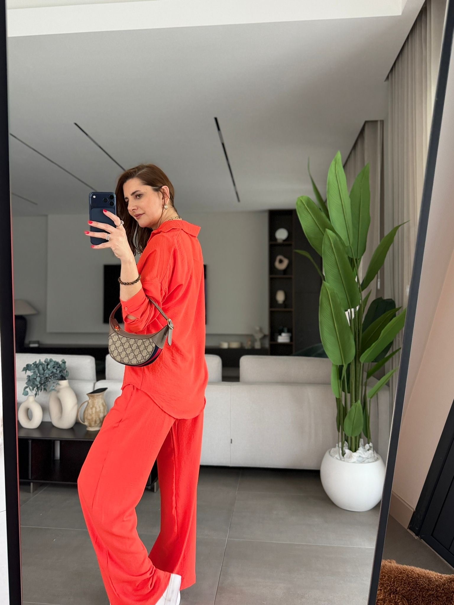 Nar Çiçeği Ayrobin Gömlek Takım