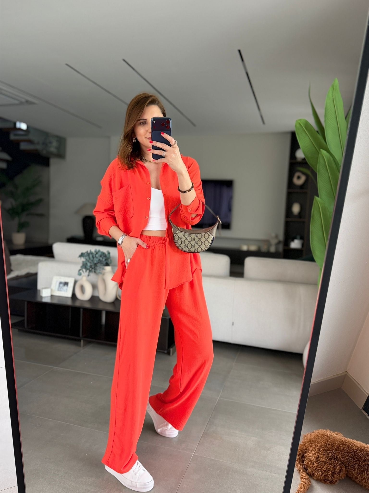 Nar Çiçeği Ayrobin Gömlek Takım