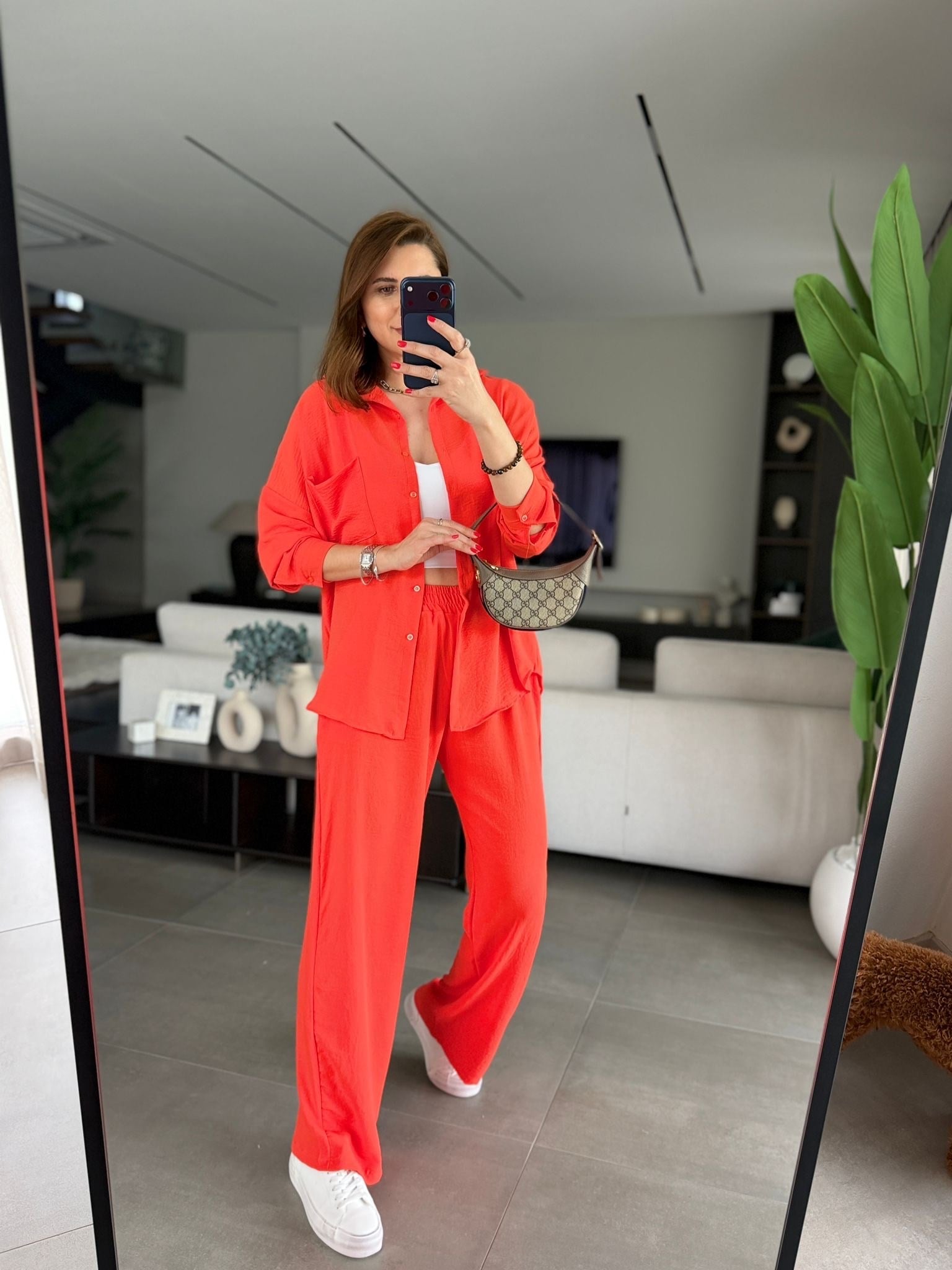 Nar Çiçeği Ayrobin Gömlek Takım