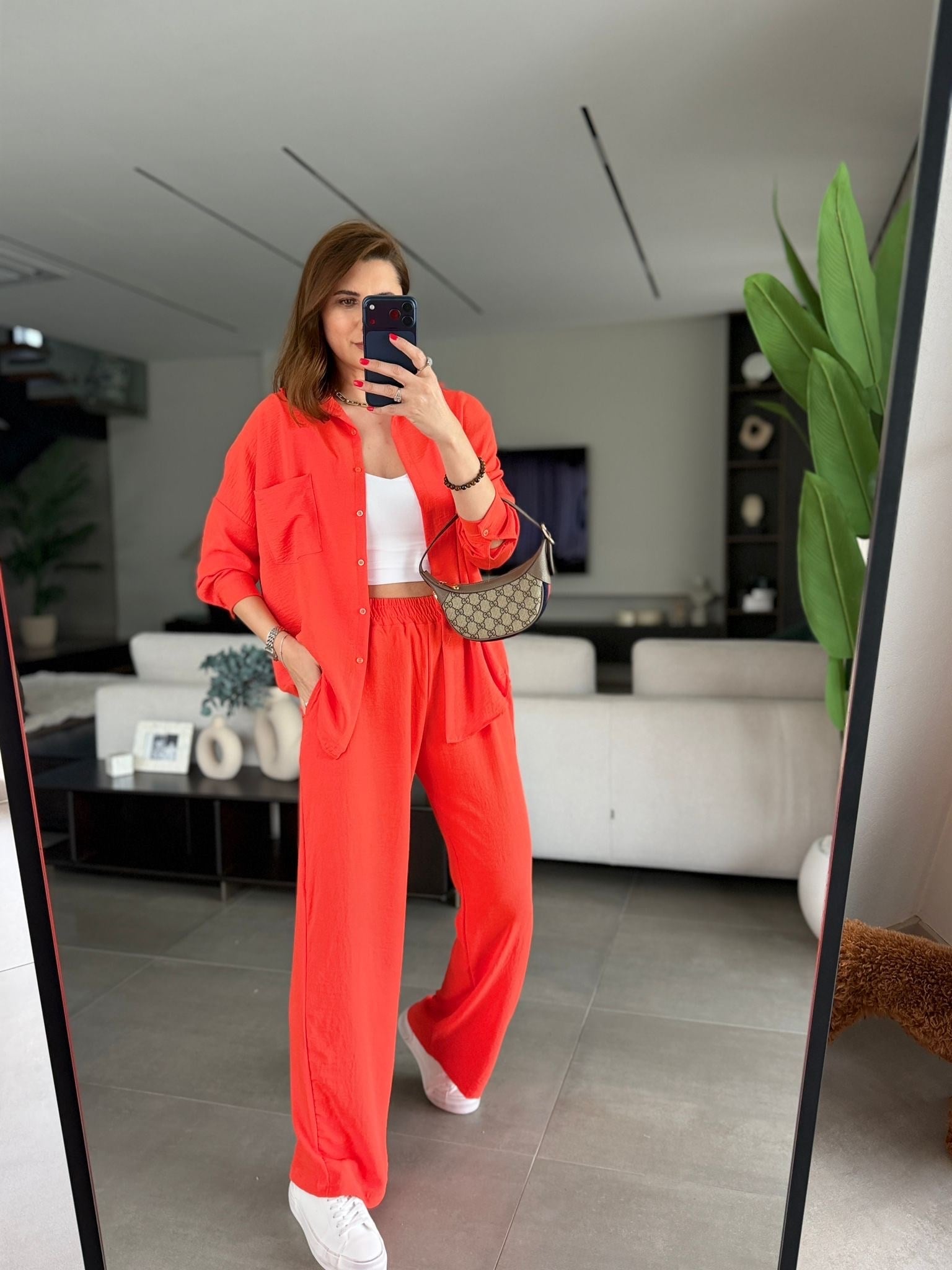 Nar Çiçeği Ayrobin Gömlek Takım