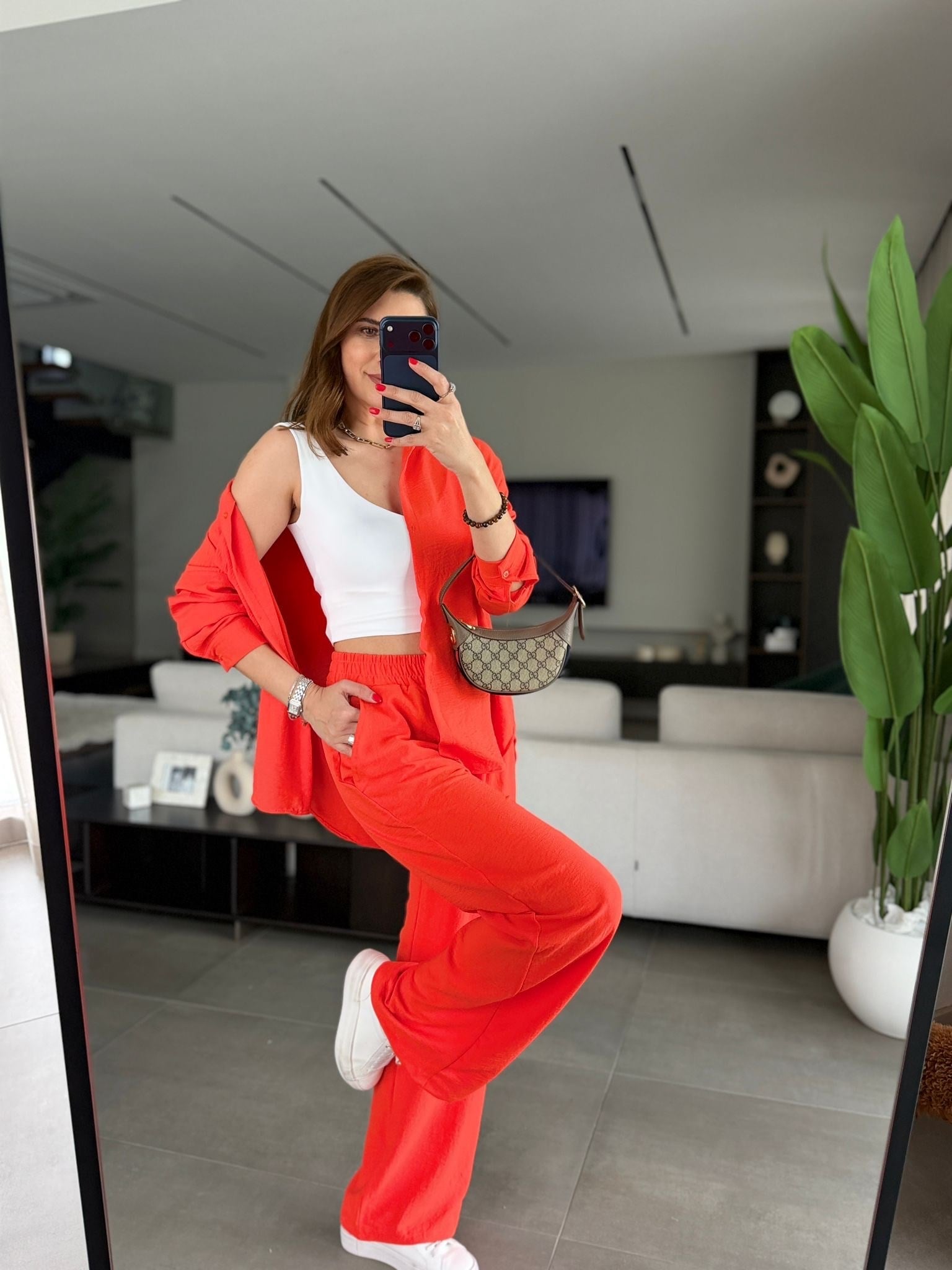 Nar Çiçeği Ayrobin Gömlek Takım