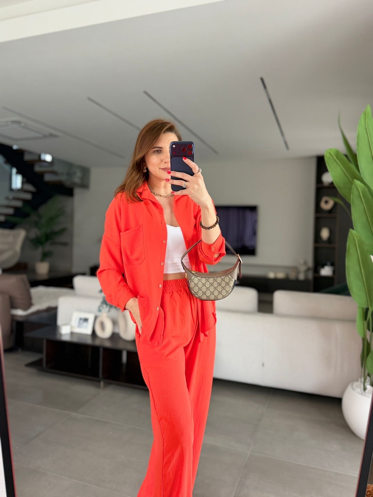 Nar Çiçeği Ayrobin Gömlek Takım