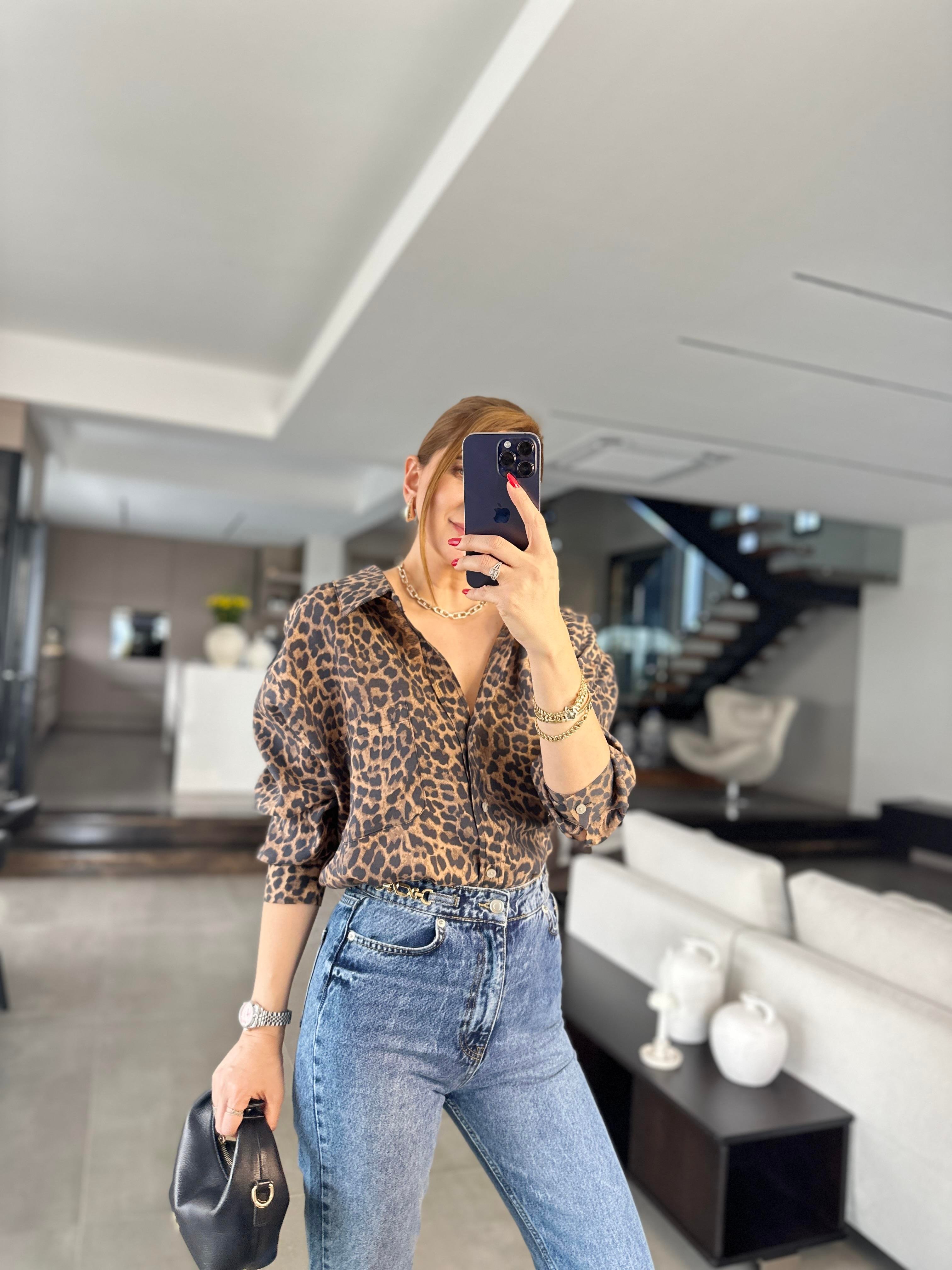 Oversize Leopar Desenli Gömlek