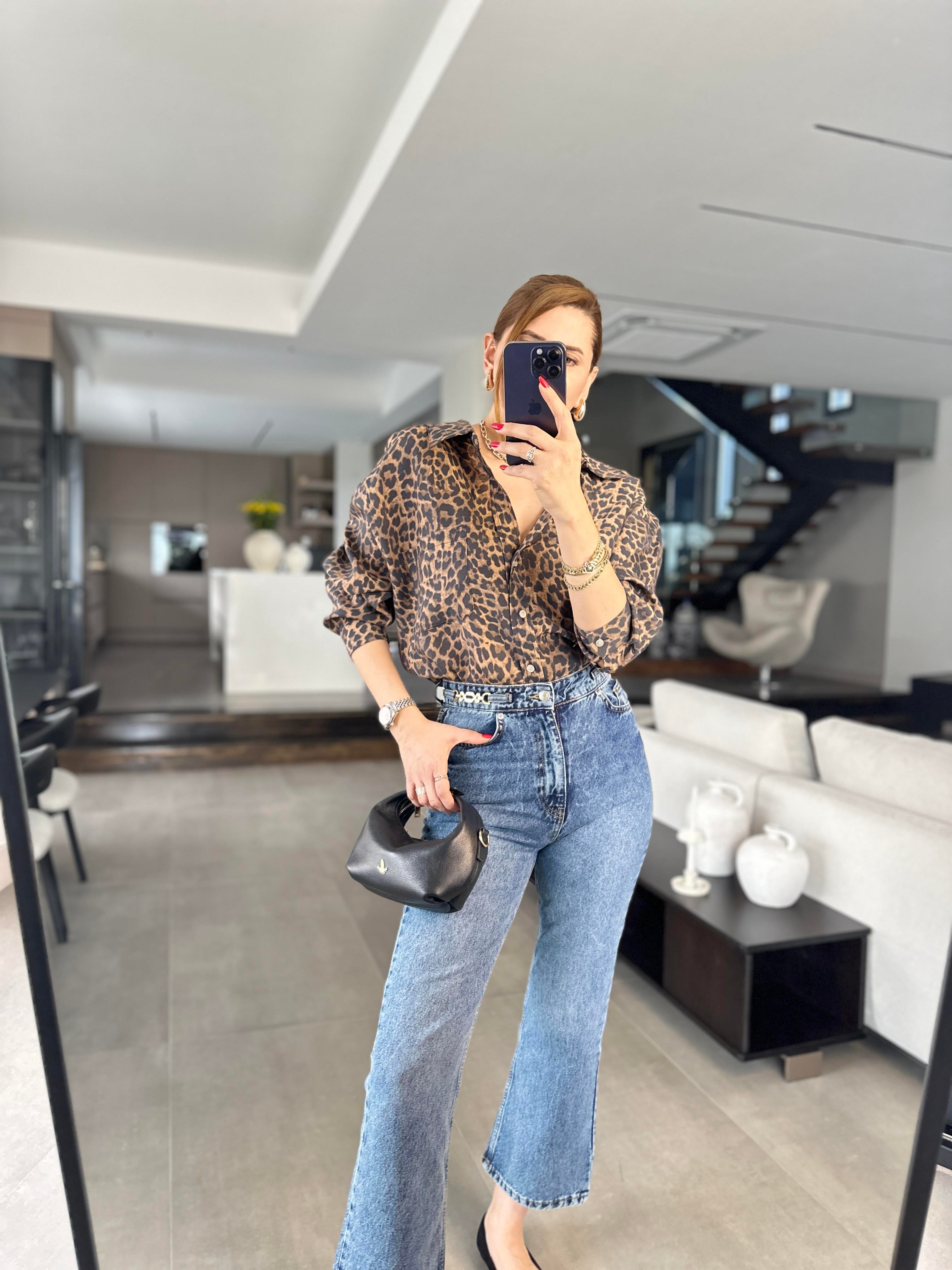 Oversize Leopar Desenli Gömlek