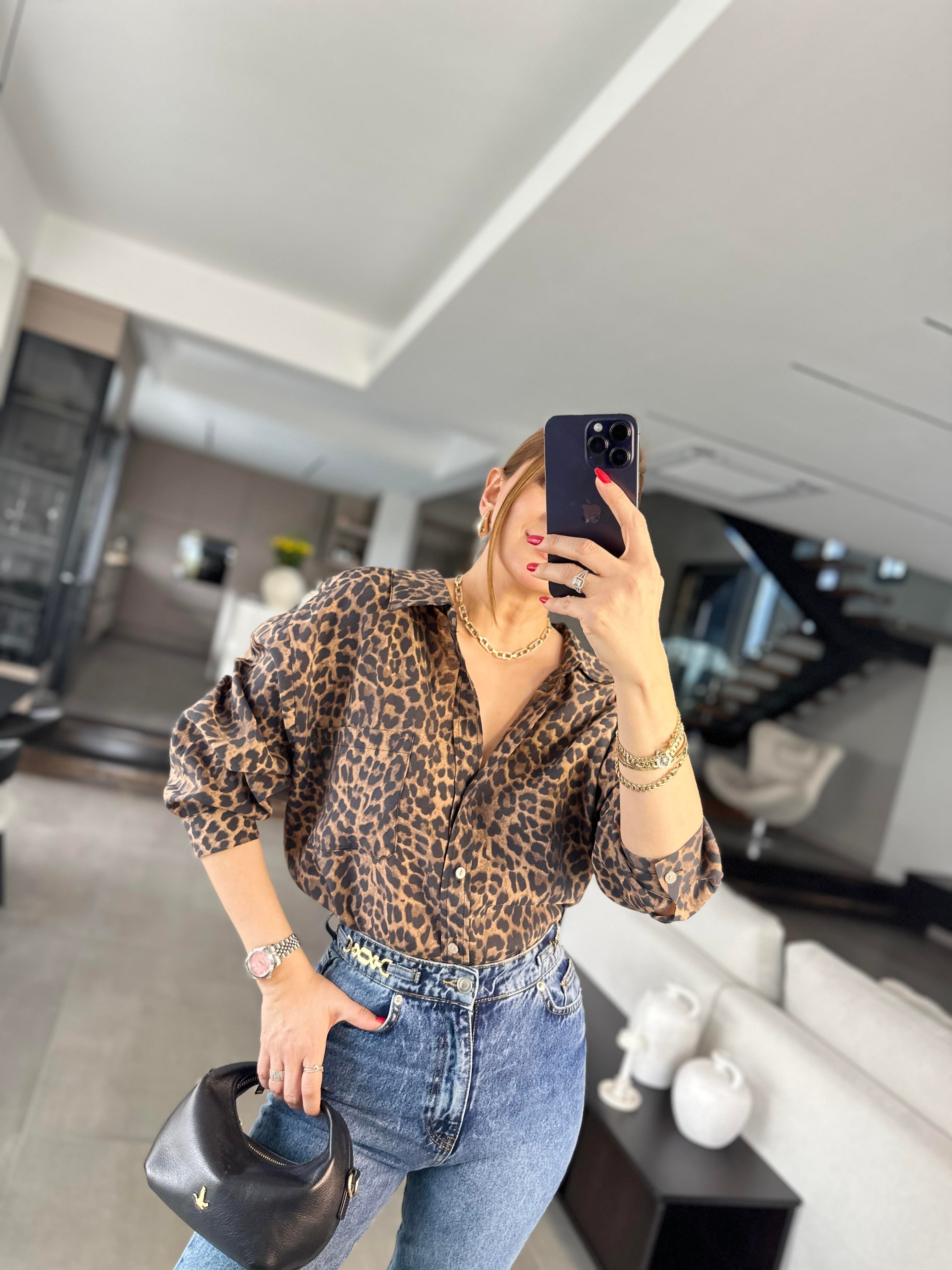 Oversize Leopar Desenli Gömlek