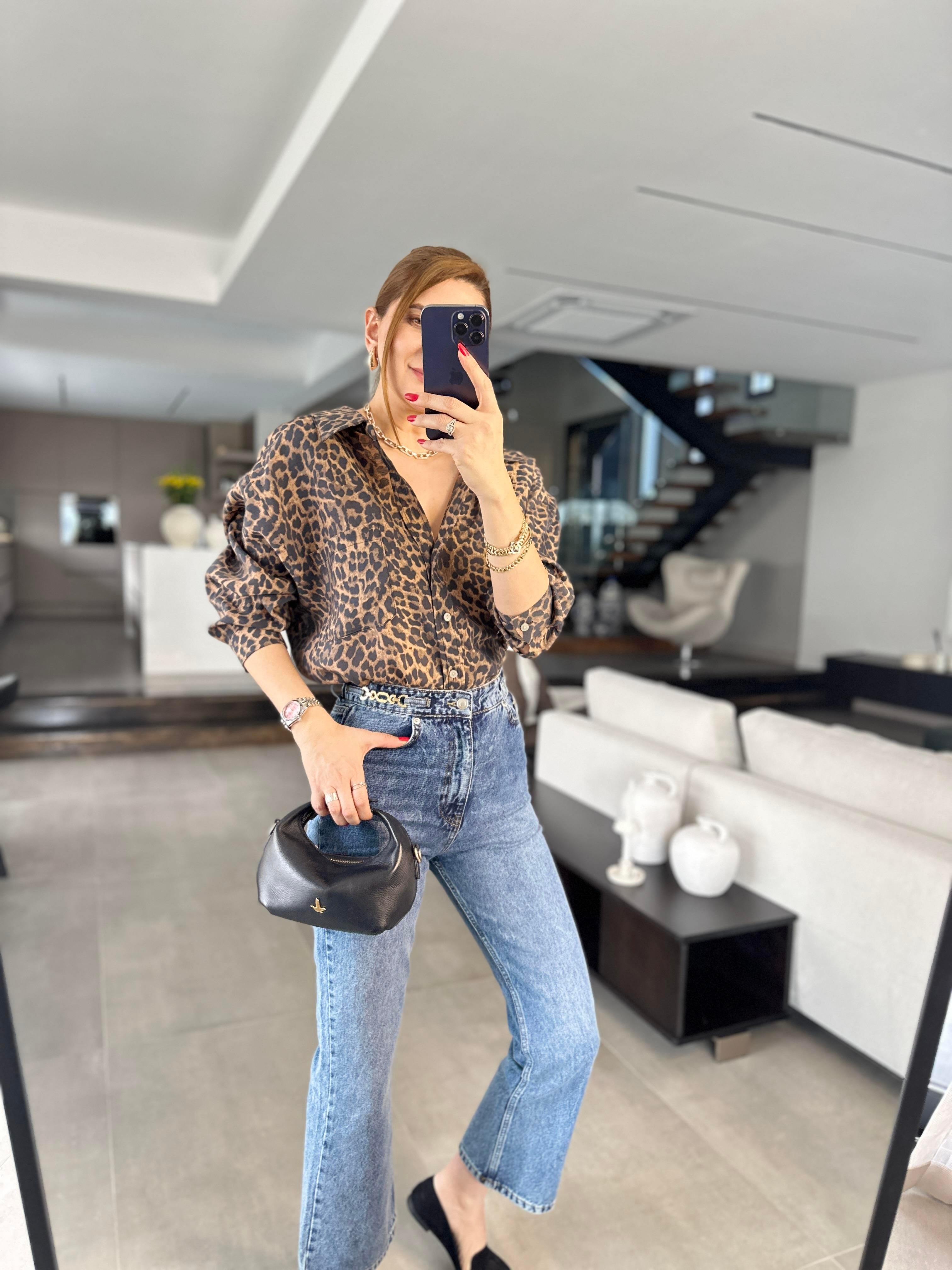 Oversize Leopar Desenli Gömlek