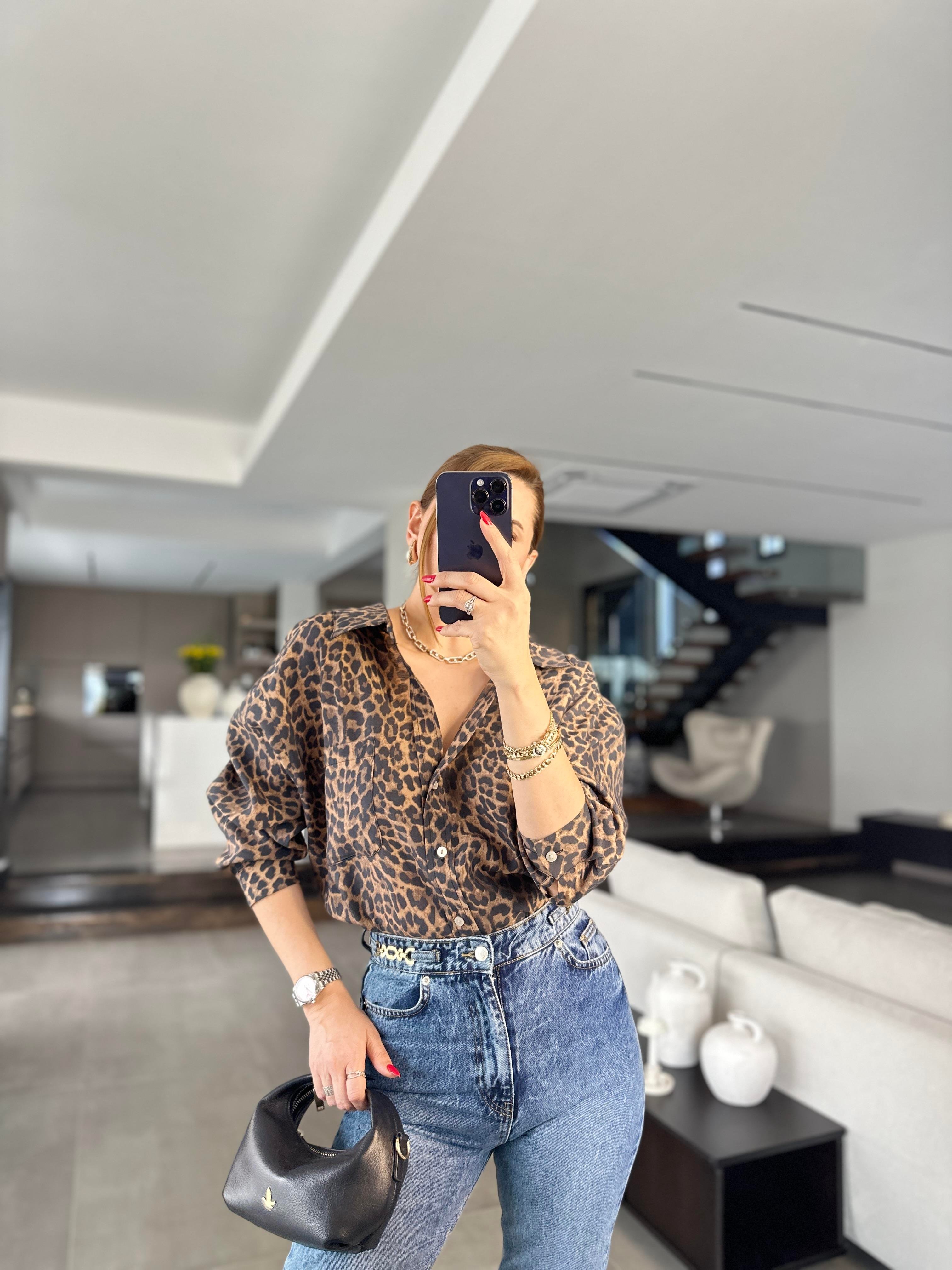 Oversize Leopar Desenli Gömlek
