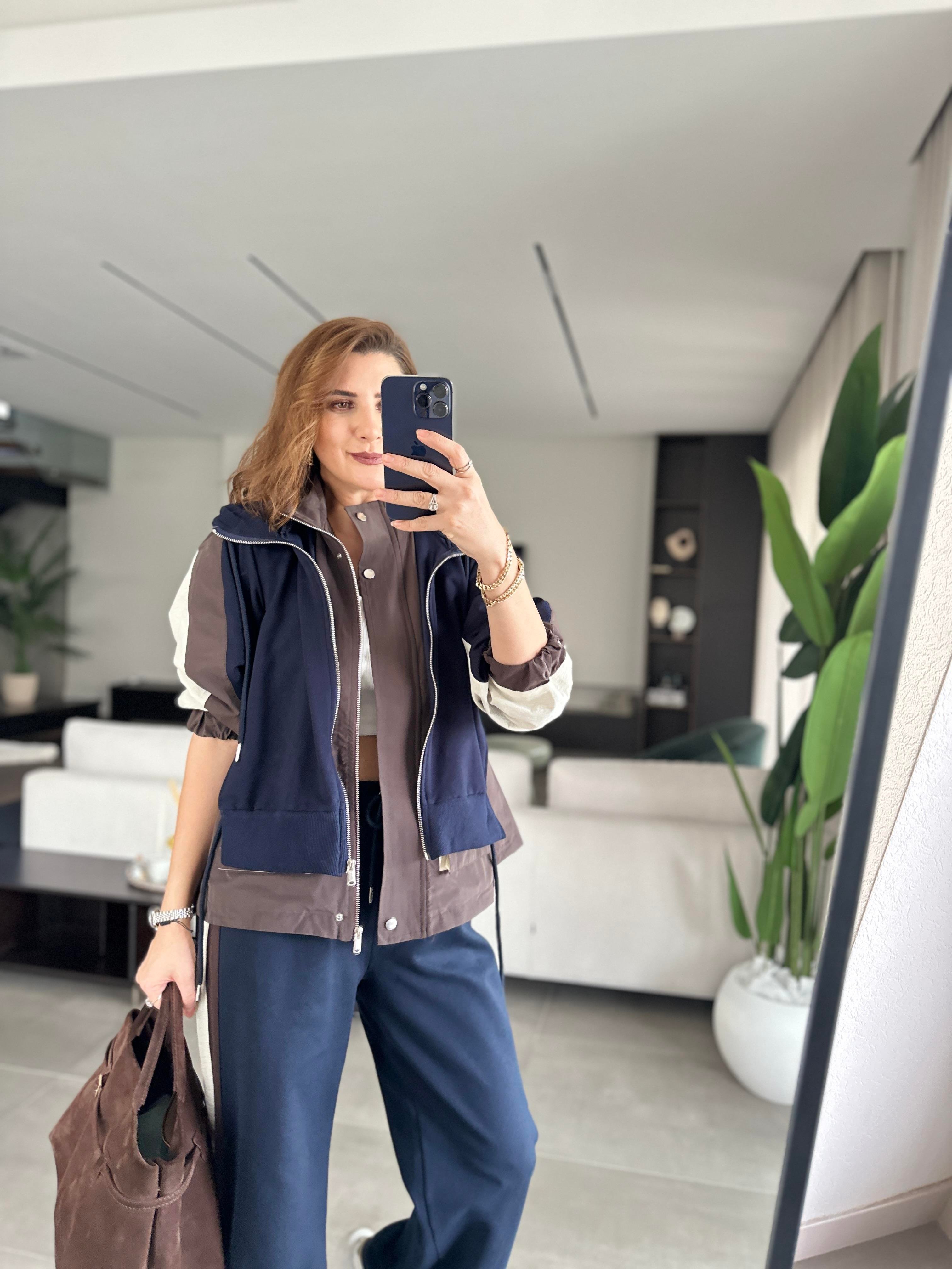 Paraşüt Detaylı Çift Fermuarlı Takım