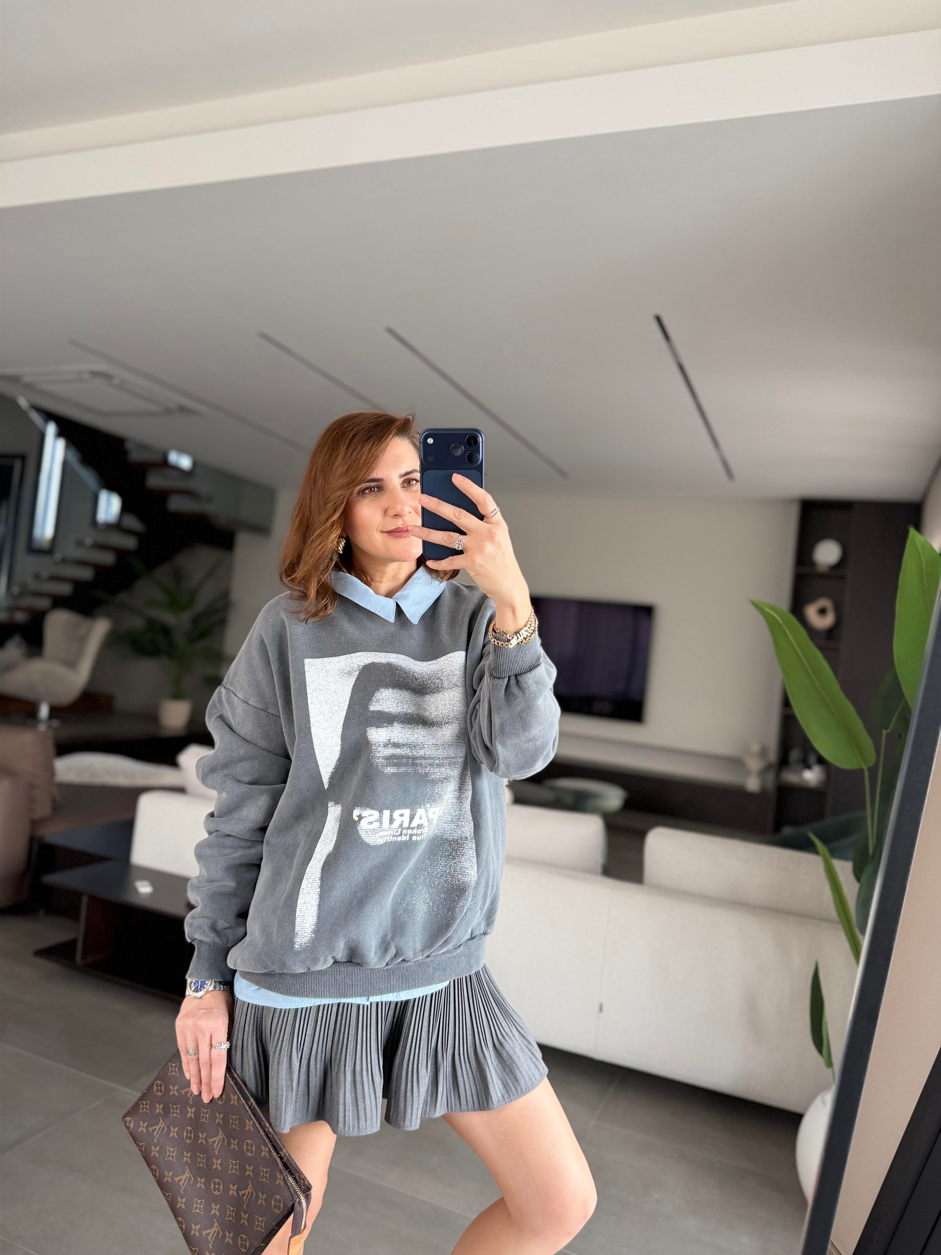 Paris Baskılı Oversize Sweat