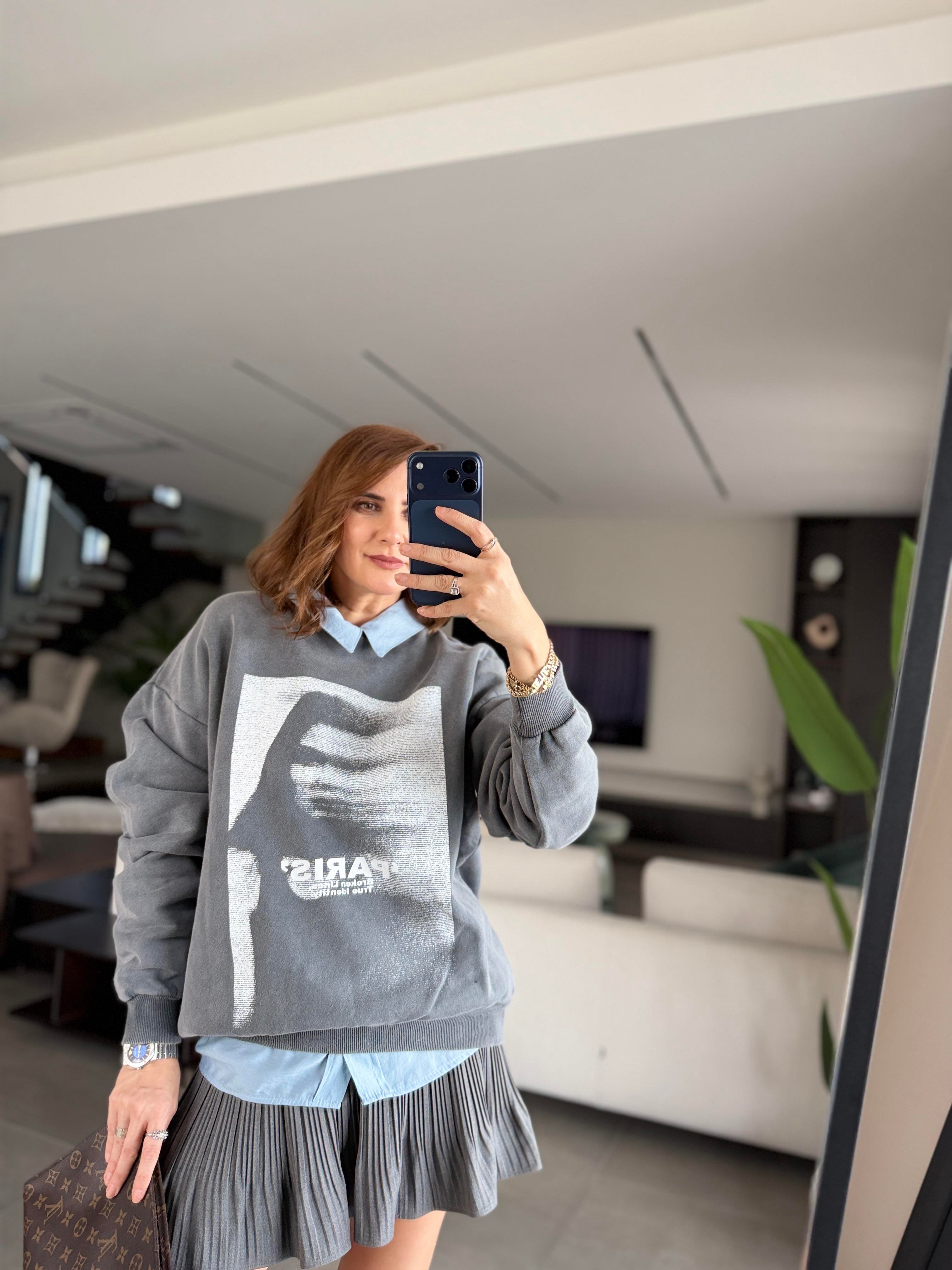 Paris Baskılı Oversize Sweat