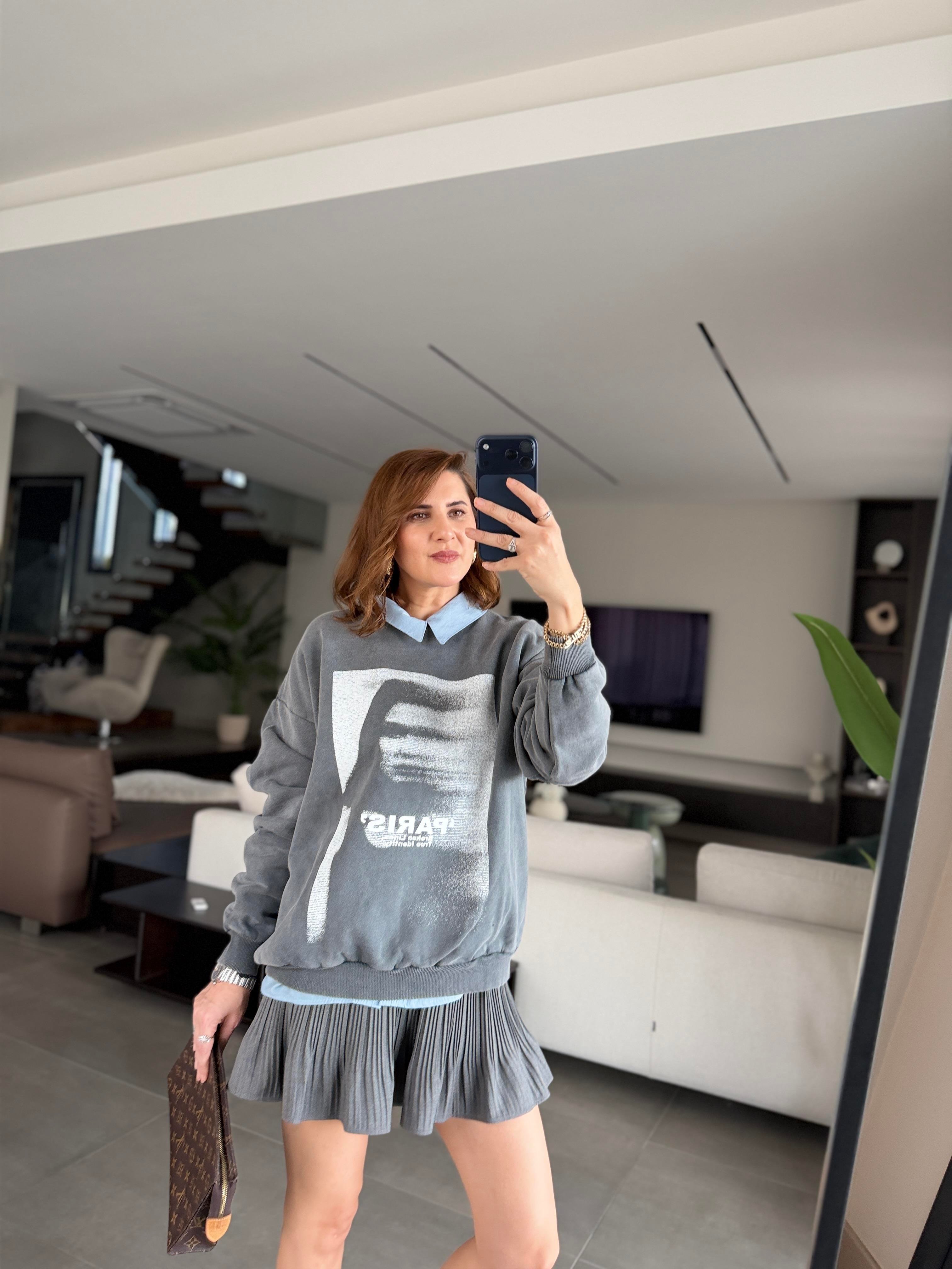 Paris Baskılı Oversize Sweat