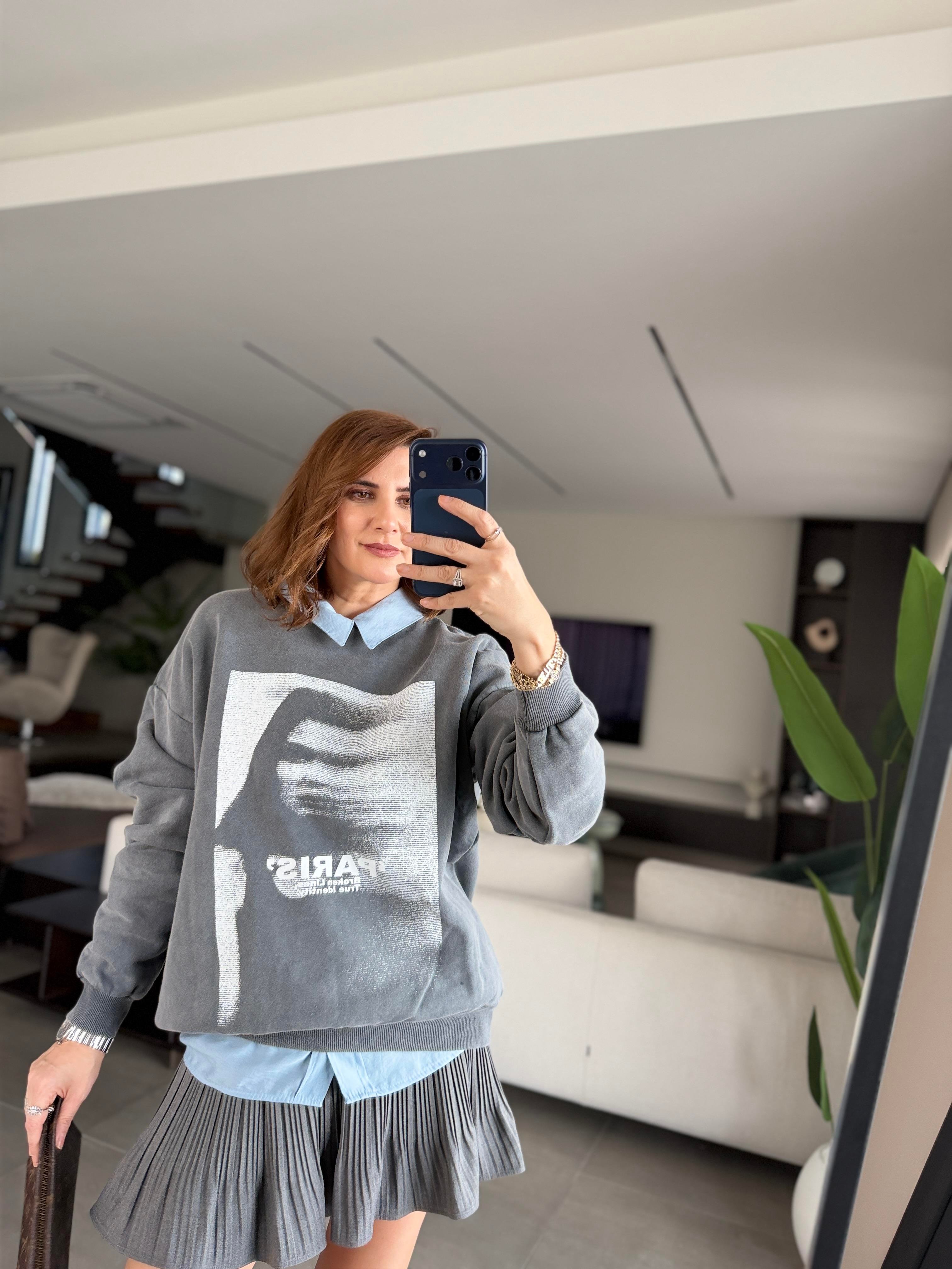 Paris Baskılı Oversize Sweat