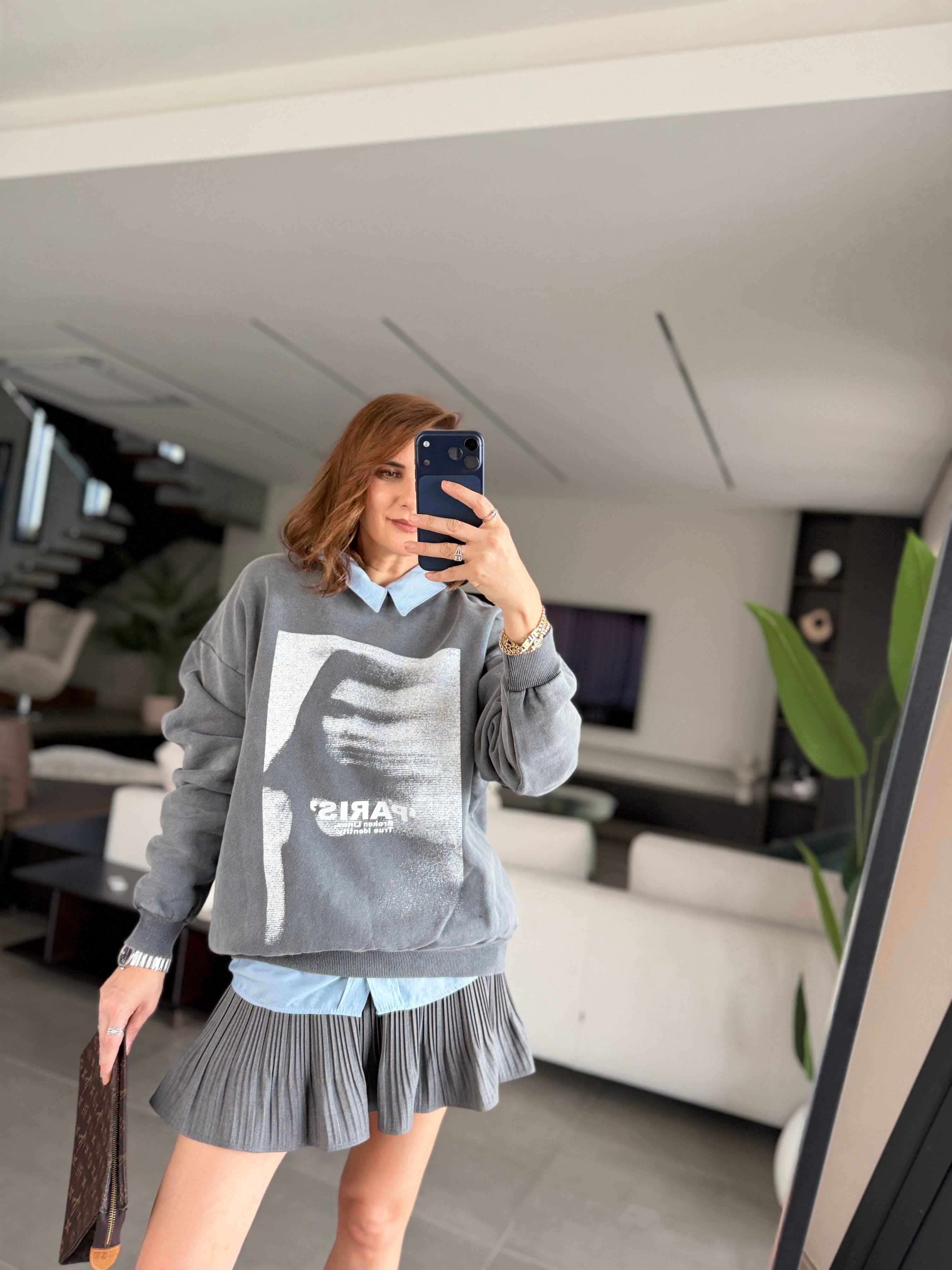 Paris Baskılı Oversize Sweat