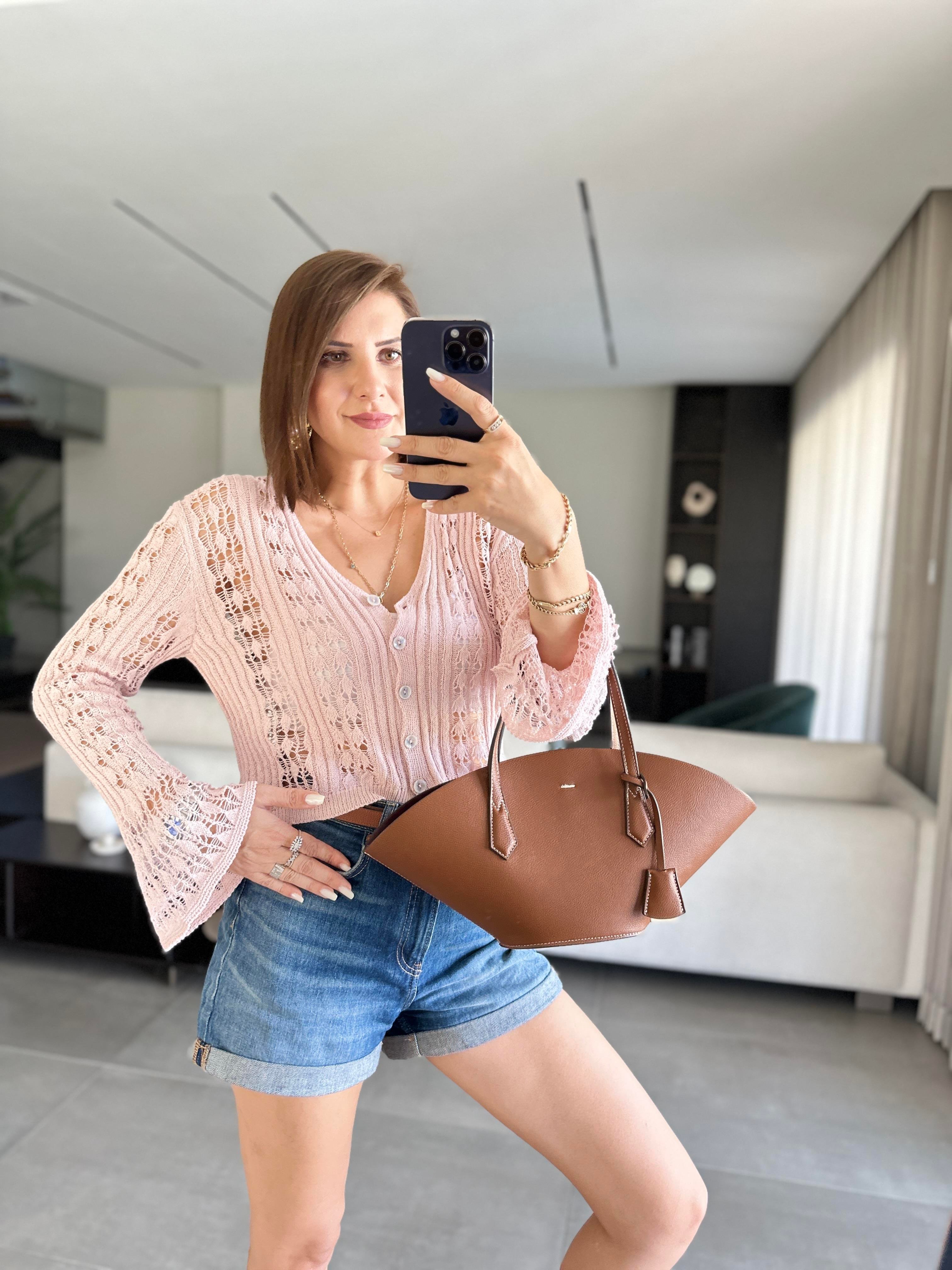 Pembe Ajurlu V Yaka Hırka