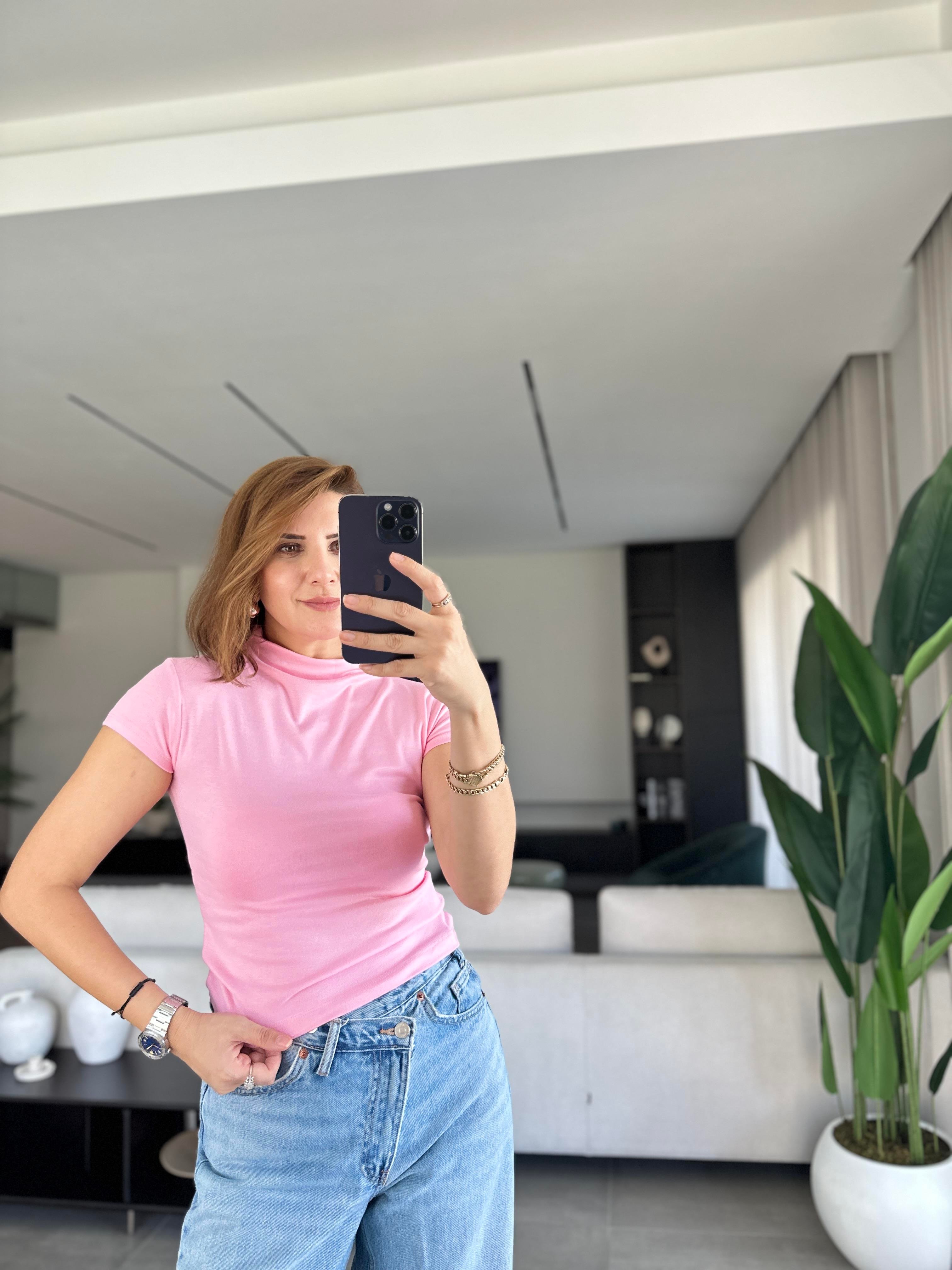Pembe Bebe Kol Basic T-shirt