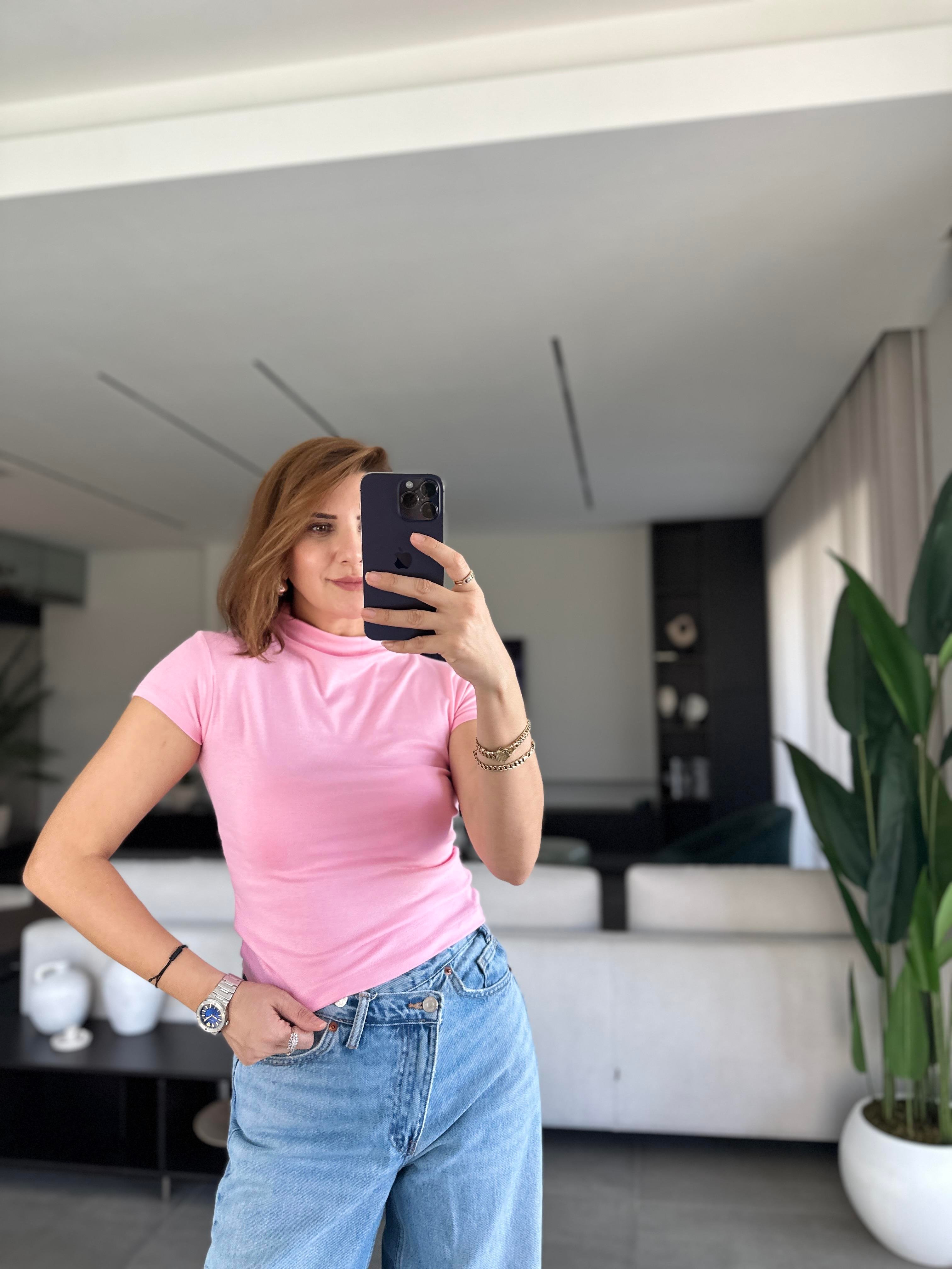 Pembe Bebe Kol Basic T-shirt