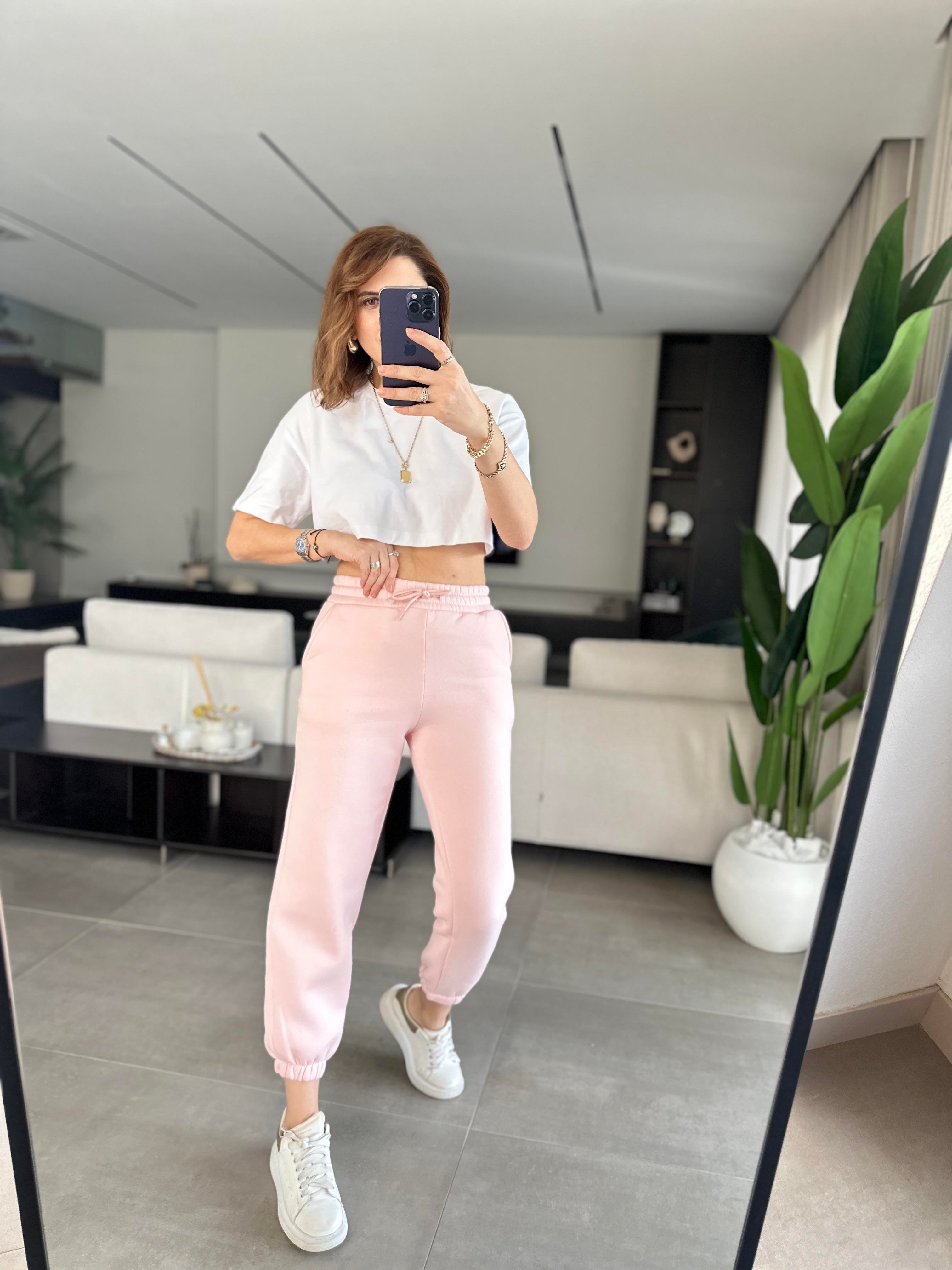 Pembe Bel Ve Paça Lastikli Jogger Eşofman