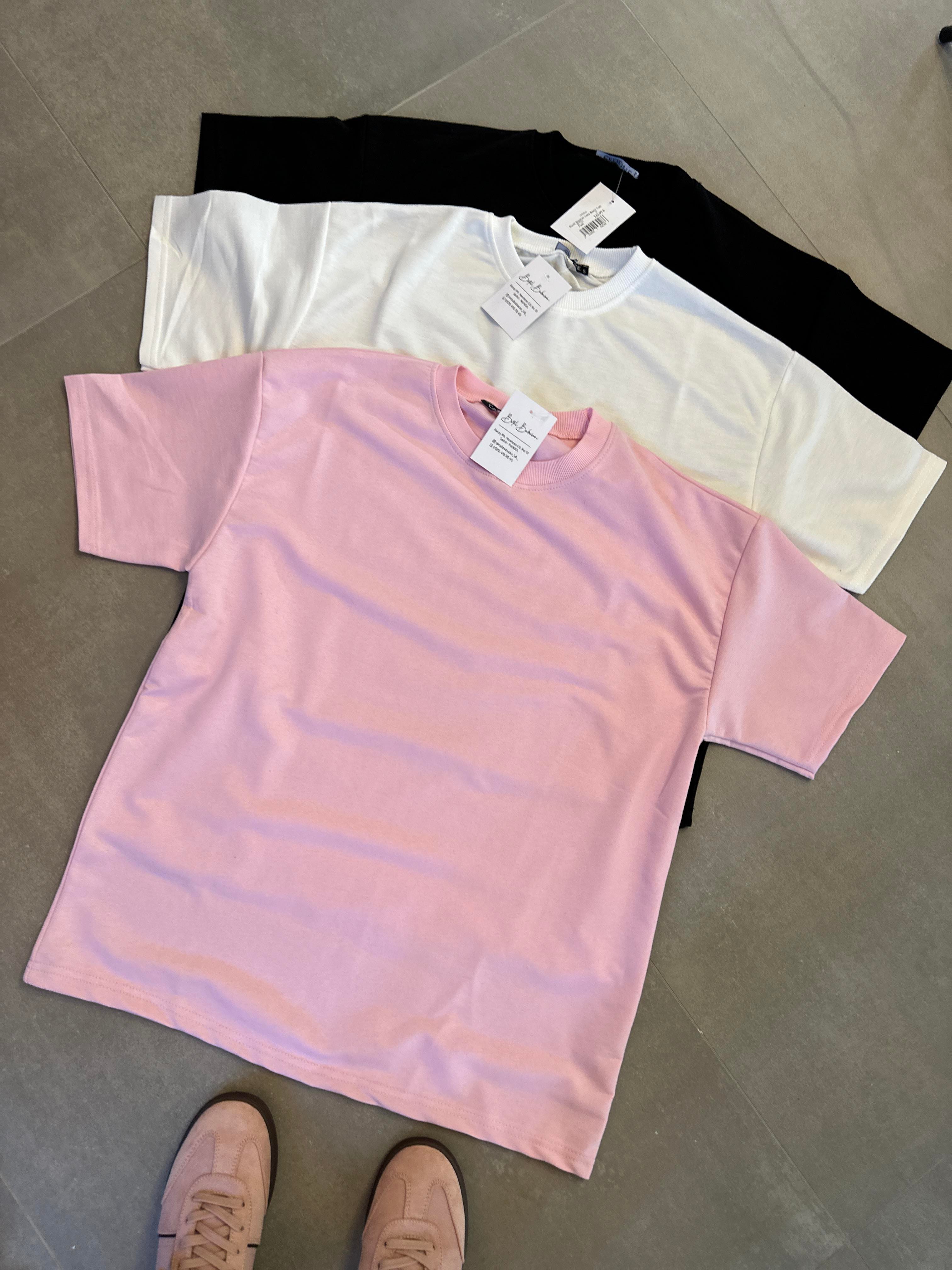 Pembe Bisiklet Yaka Basic T-shirt