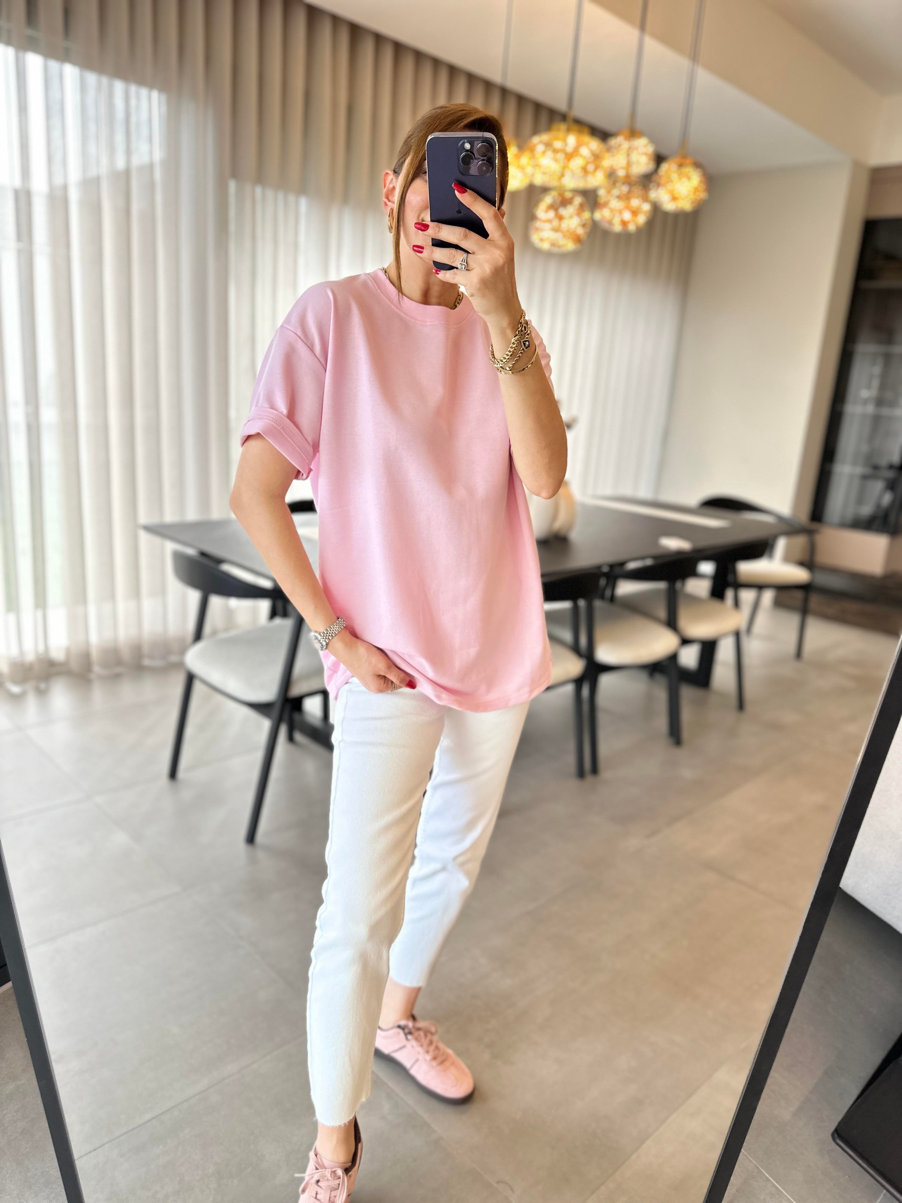 Pembe Bisiklet Yaka Basic T-shirt