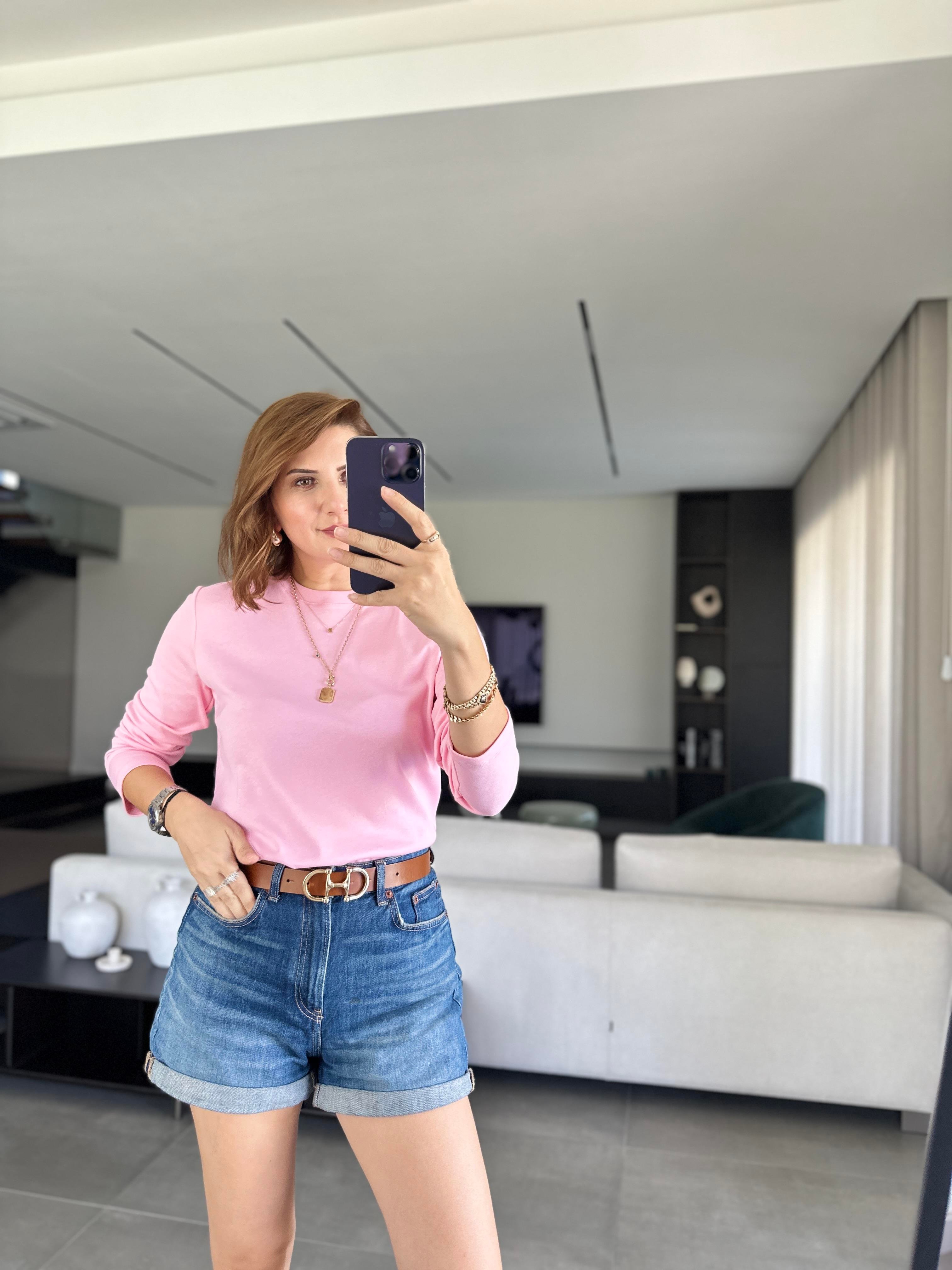 Pembe Bisiklet Yaka Mas Sweat