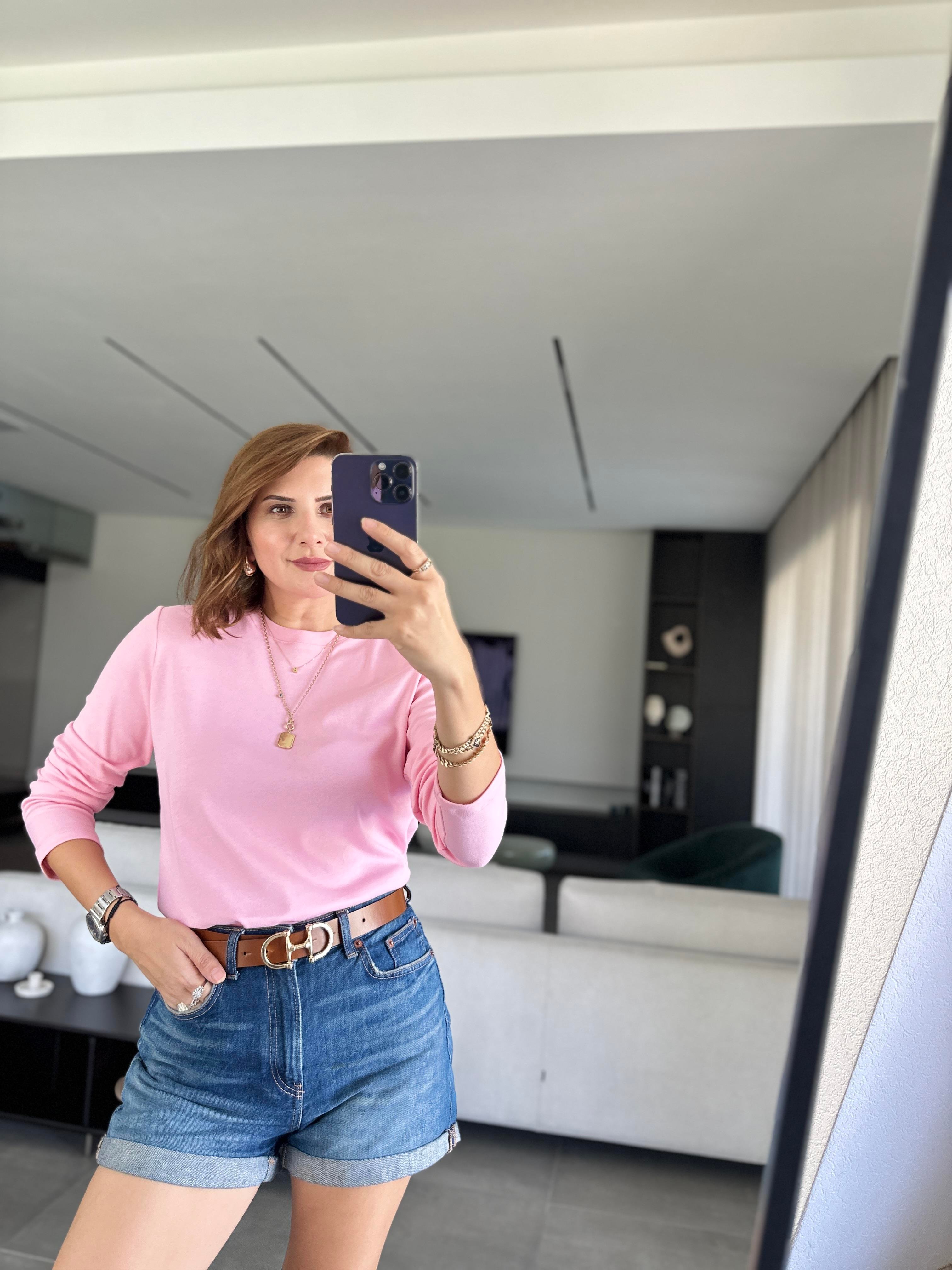 Pembe Bisiklet Yaka Mas Sweat