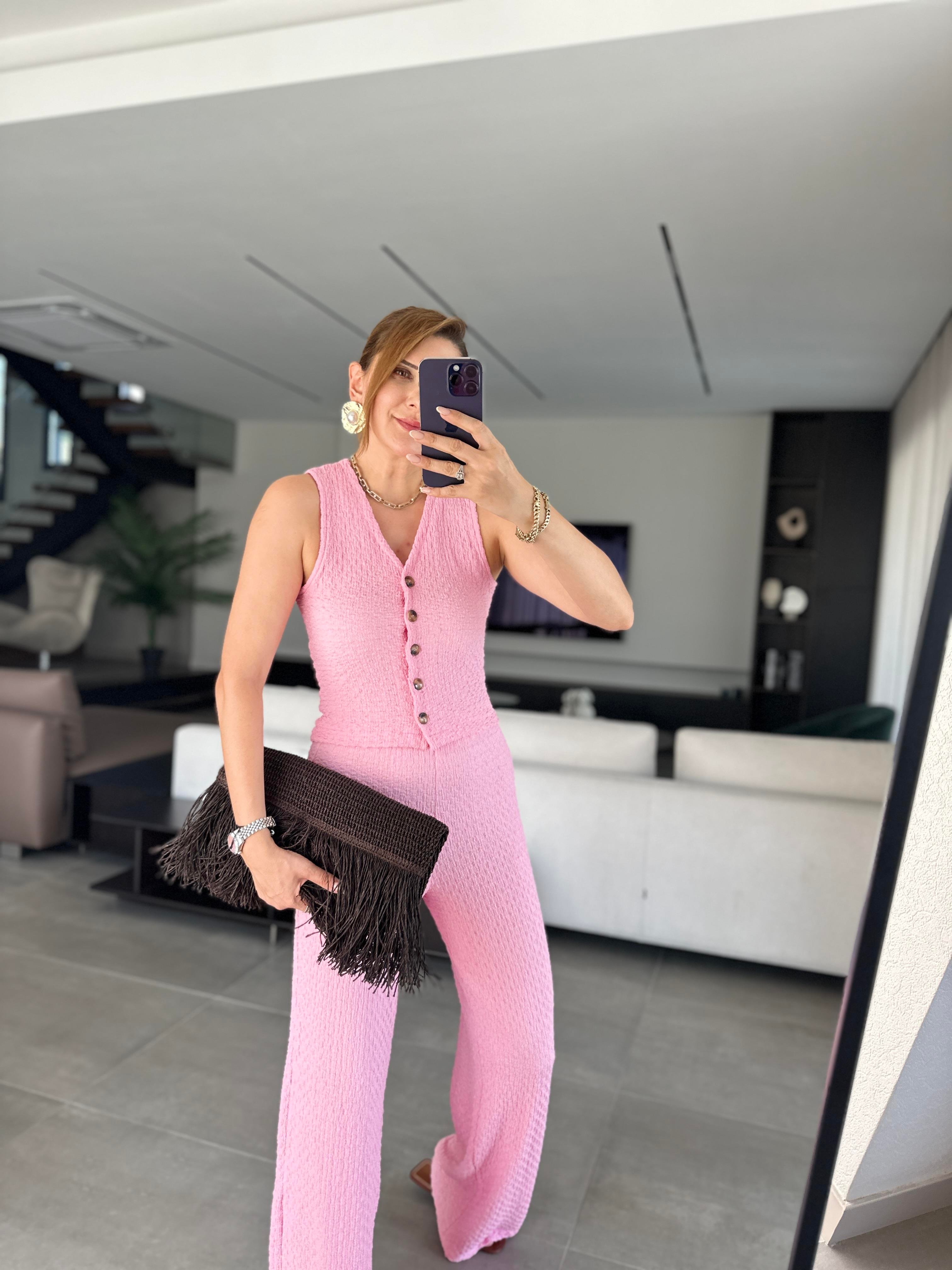 Pembe Boaz Yelek Takım