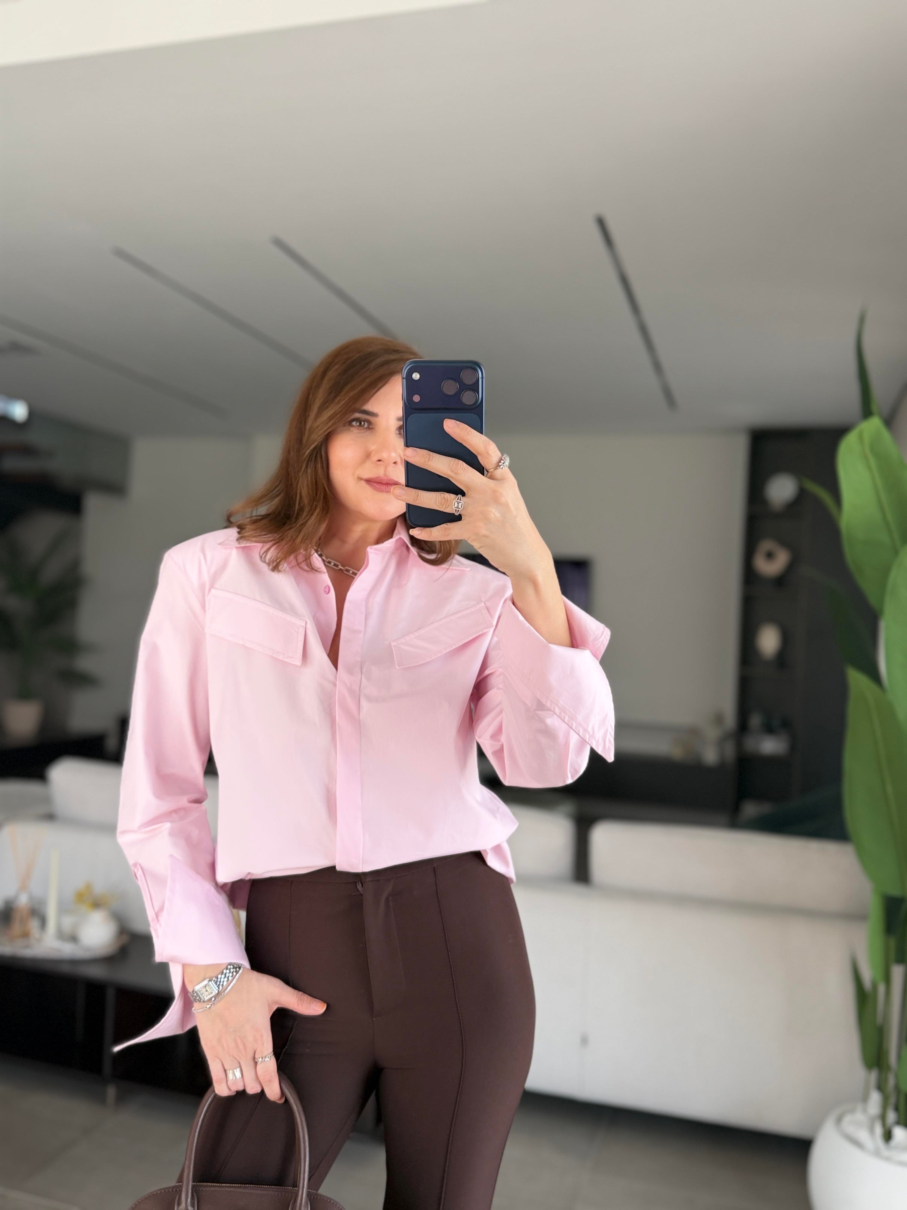 Pembe Cep Görünümlü Vatkalı Gömlek