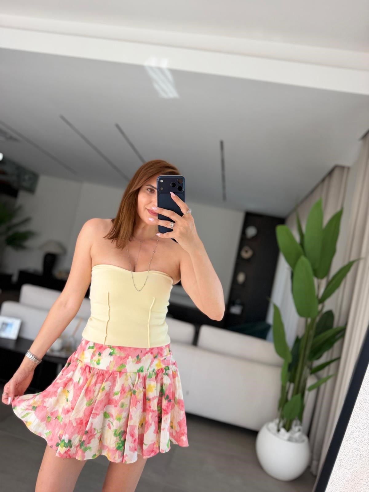 Pembe Çiçek Desenlı İçi Şort Etek