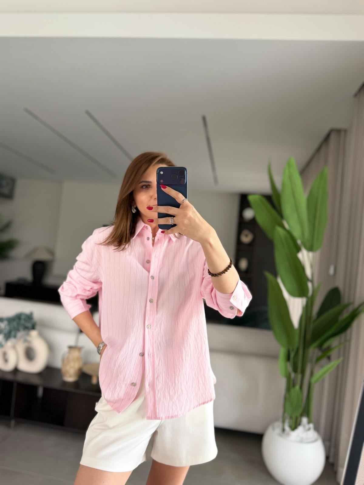 Pembe Çizgili Tensel Gömlek