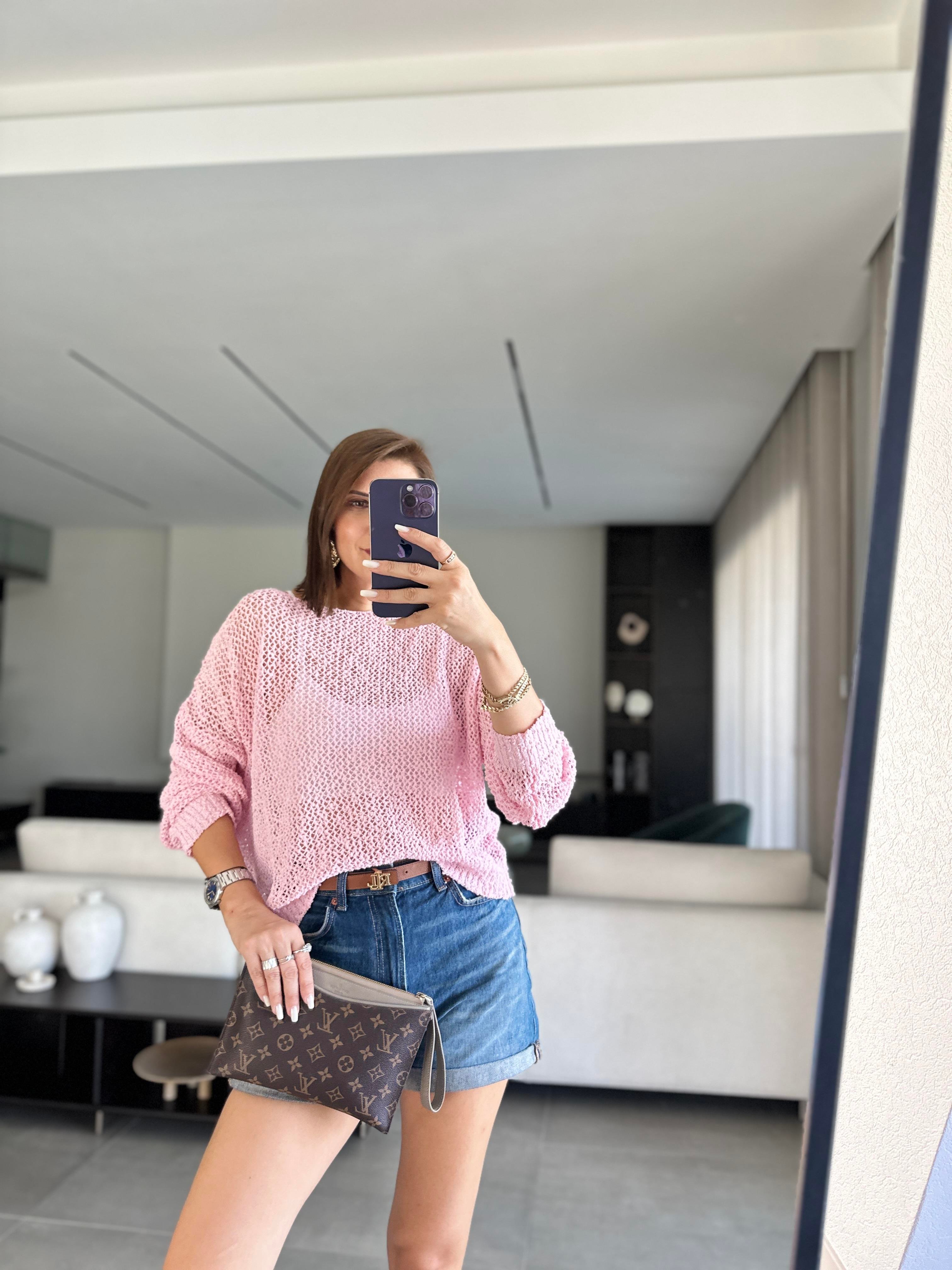 Pembe File Kayık Yaka Bluz