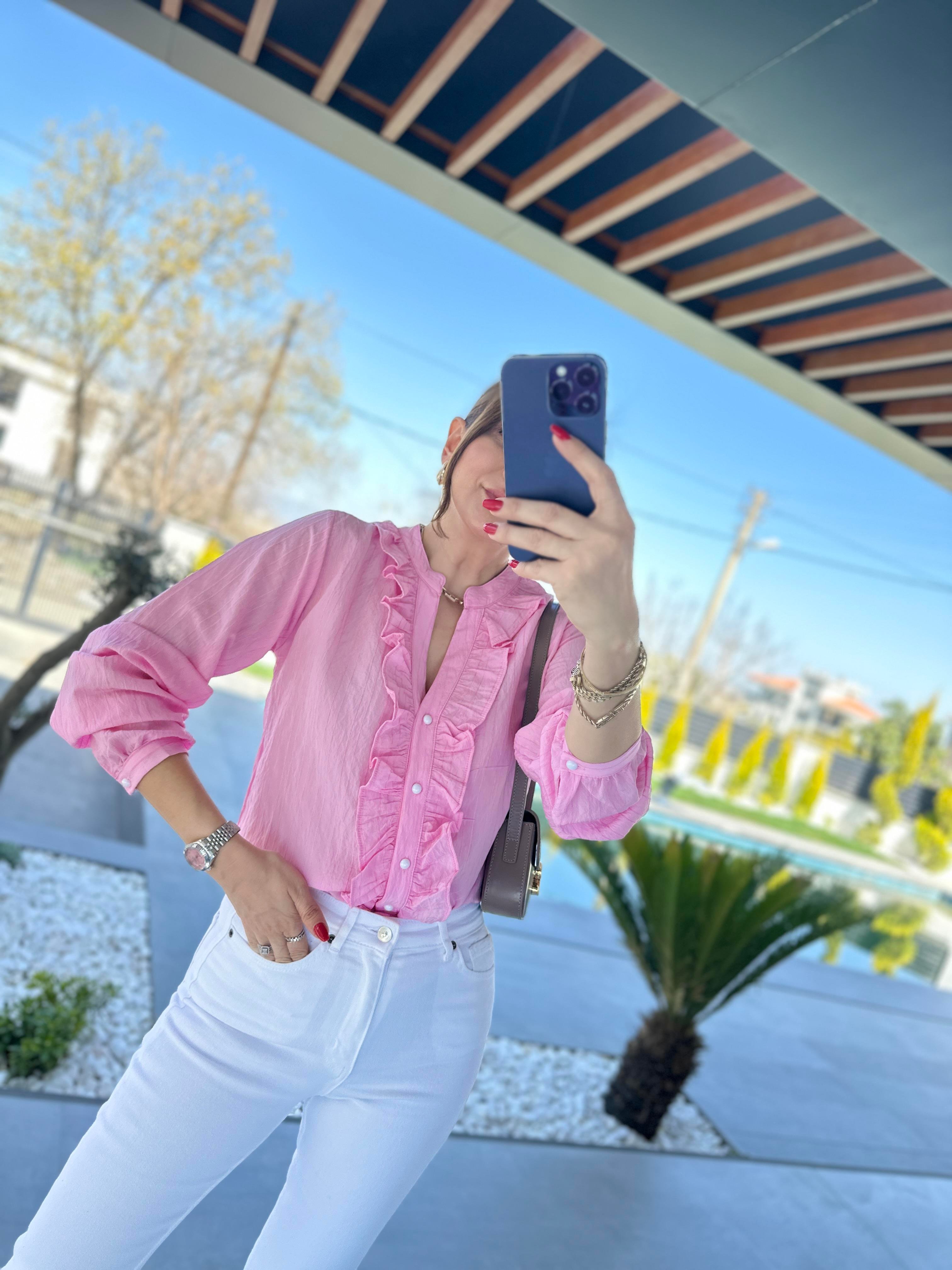Pembe Fırfırlı Gömlek