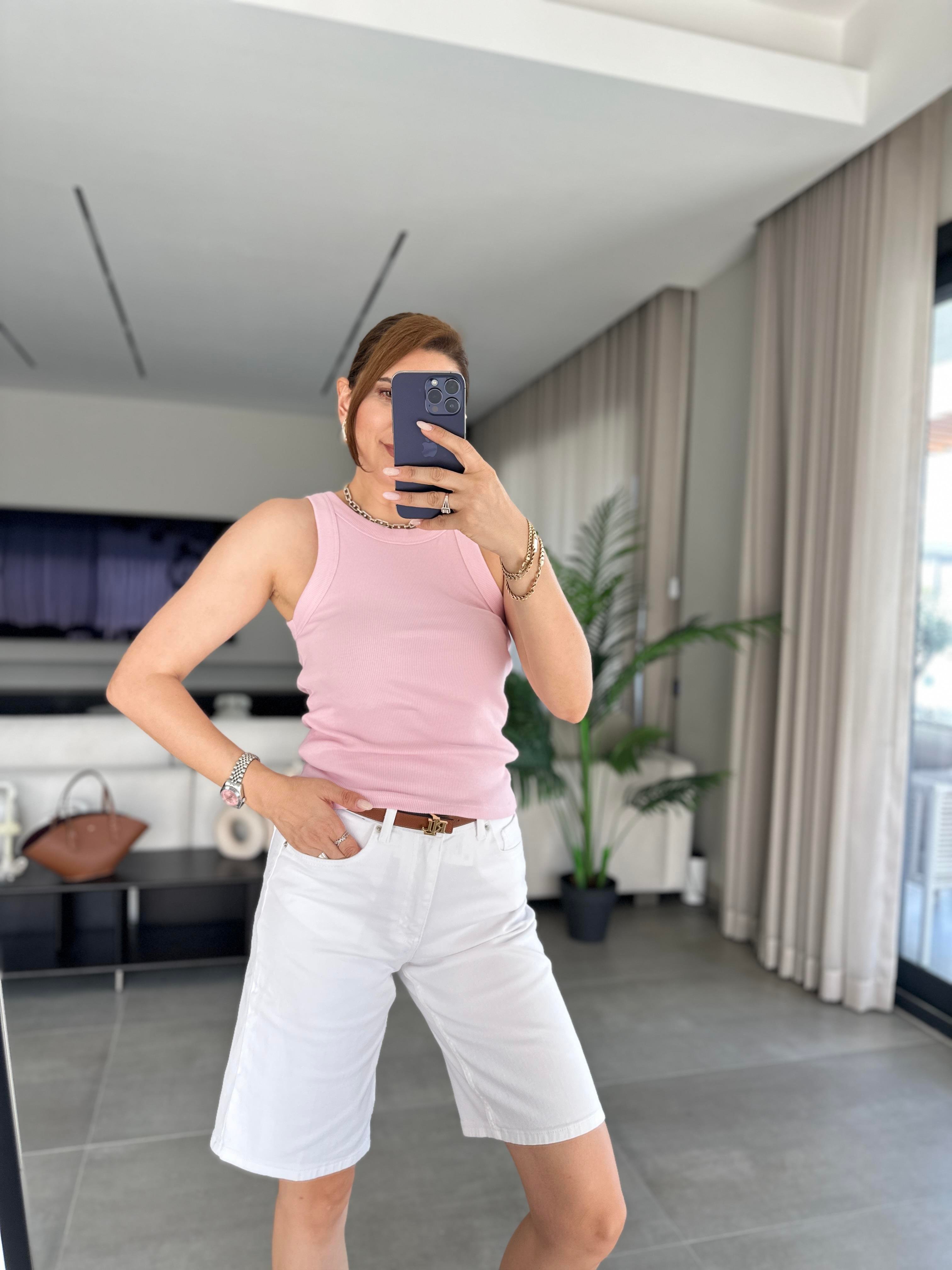 Pembe Fitilli Bisiklet Yaka Atlet