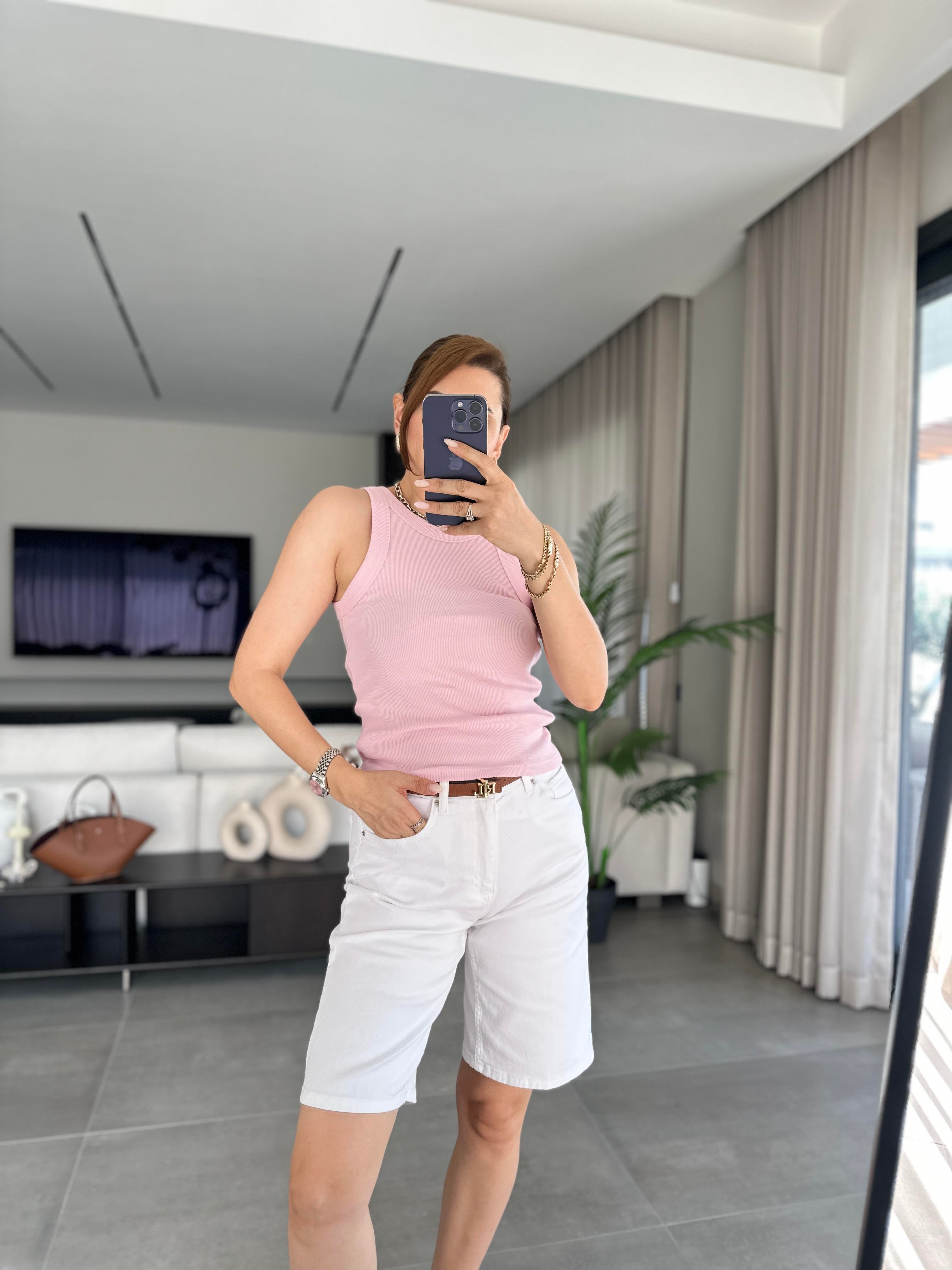 Pembe Fitilli Bisiklet Yaka Atlet