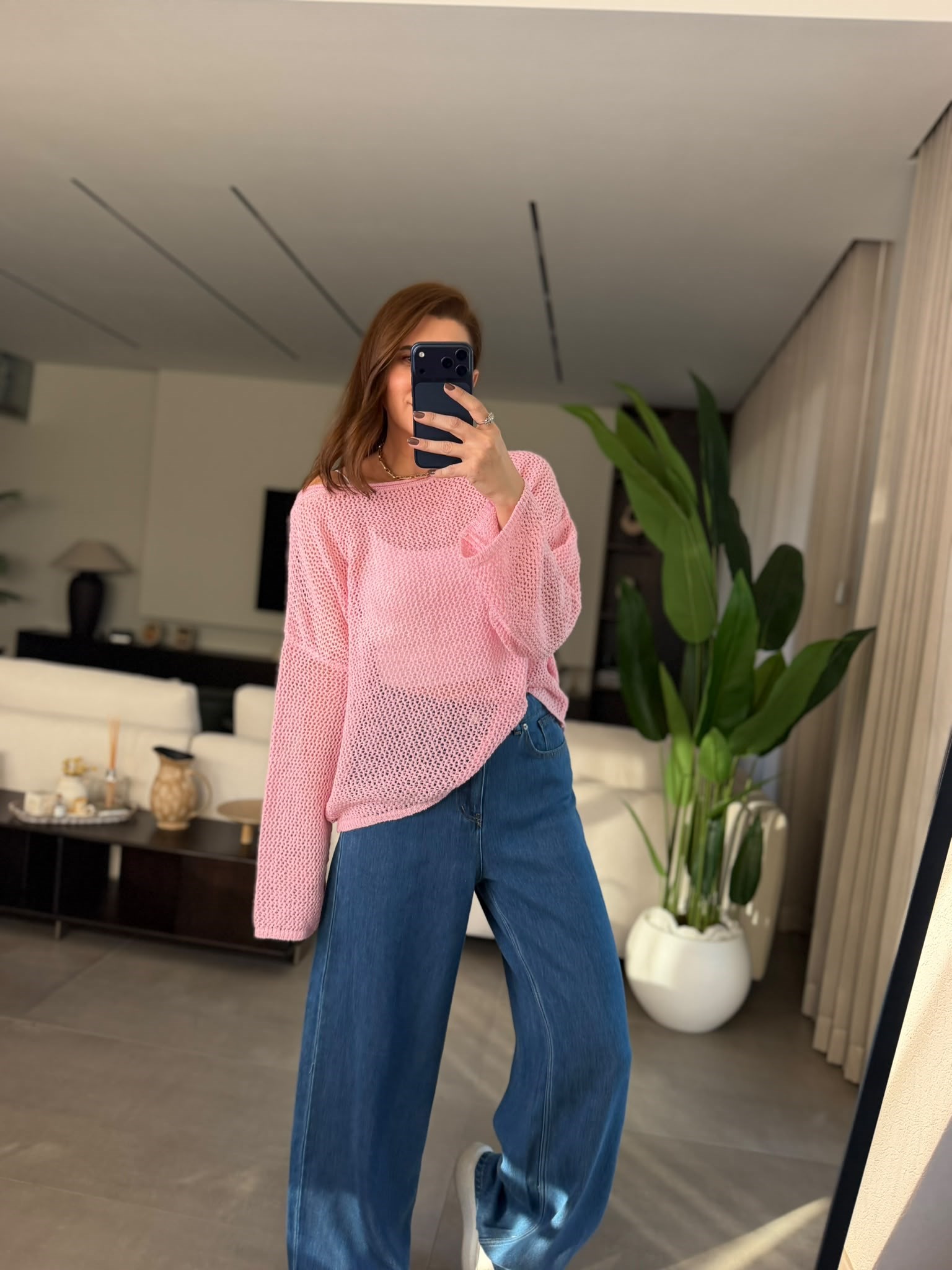 Pembe Geniş Yaka Merserize